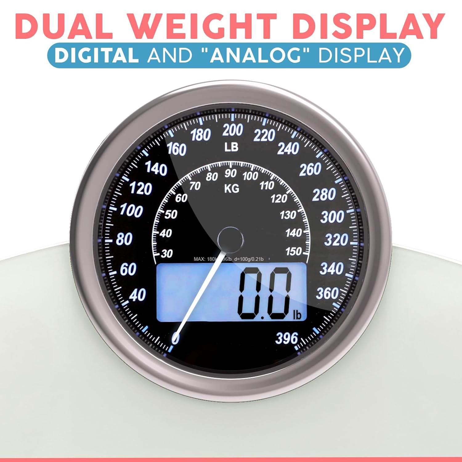 Adamson Hybrid 2-In-1 Analog & Digital Weighing Scale for Body Weight up to 400Lbs + Thick Tempered Glass + Extra Large Display + Easy to Read Digital Bathroom Scale + New Version - White image number 2