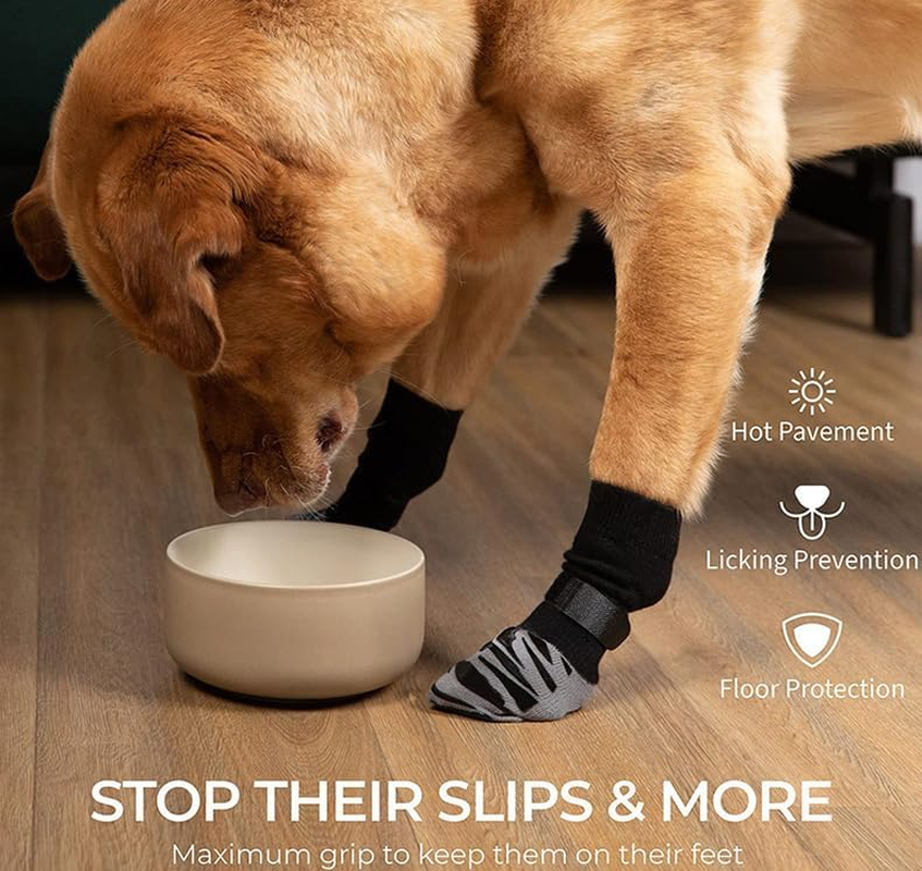 Premium Non-Slip Dog Socks for Hardwood Floors - Extra-Thick Grip That Works Even When Twisted - Prevents Licking, Slipping, and Great for Dog Paw Protection (Black, L) - Black Leopard Print image number 3