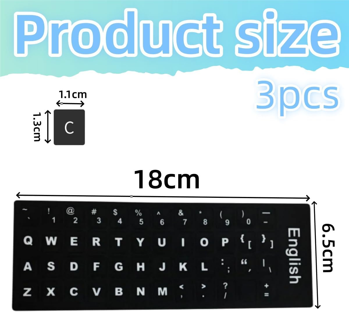 3 Pcs English Keyboard Stickers,Big Letter Full Set, Black Background with White Lettering, Laptop Desktop Computer Keyboards Accessoriesalphabet Stickers image number 1