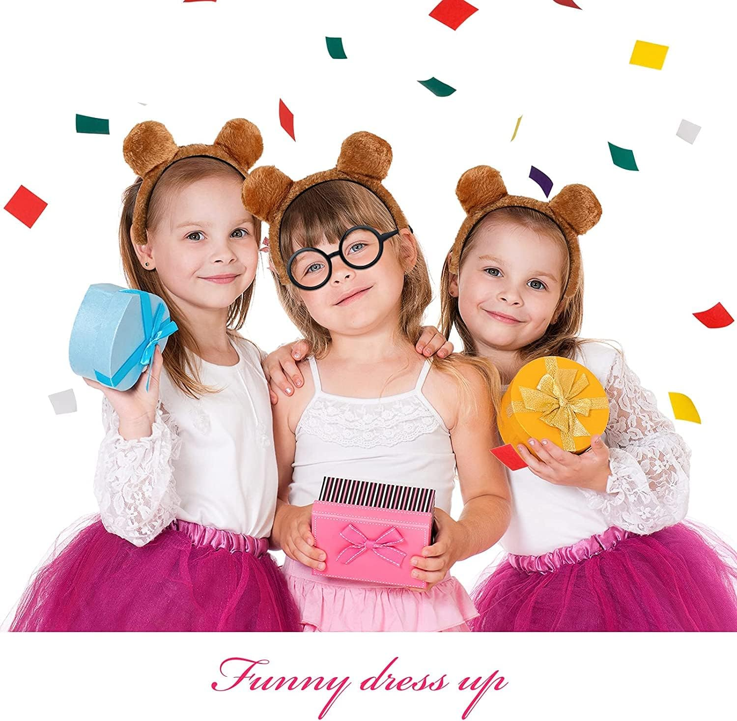 Kavoc 8 Pieces Chipmunks Costumes Set Include 3 Chipmunk Ears Headband，3 Pairs Soccer Socks，1 Piece Black round Frame Glasses and 1 Red Cap Animal Costume for Adults Teens World Book Day Party Brown