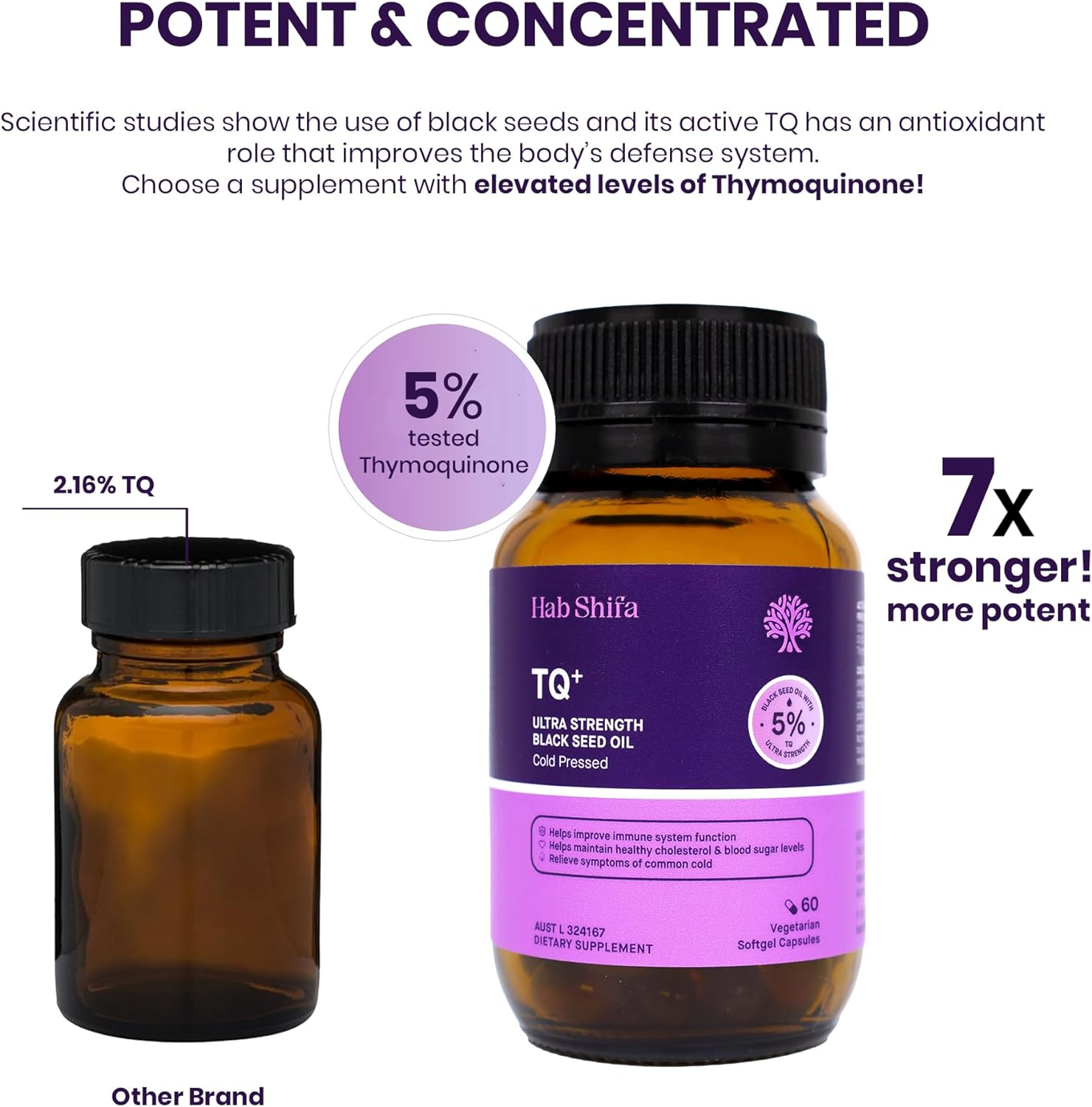 Hab Shifa Ultra Strength Premium Black Seed Oil 5% TQ | 500Mg Softgel |100% Cold Pressed Organic Nigella Sativa Black Cumin Seeds Thymoquinone & Omega 3 6 9 Hair, Skin, Heart & Wellness (60 Softgels) image number 4