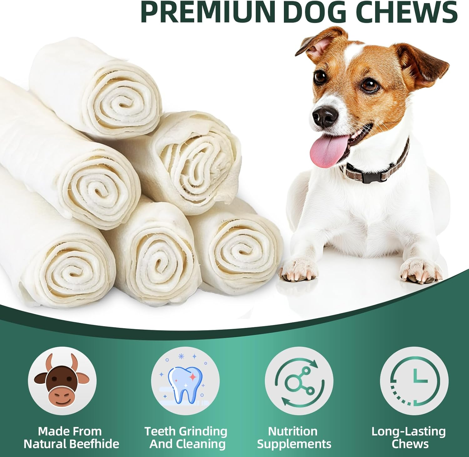 Dog Rawhide Rolls,Long Lasting Dog Rawhide Free Chews for Aggressive Chewers,5-6 Inch Single Ingredient Dog Rawhide Bones for Midium Large Dogs (8 Count (Pack of 1)) image number 6