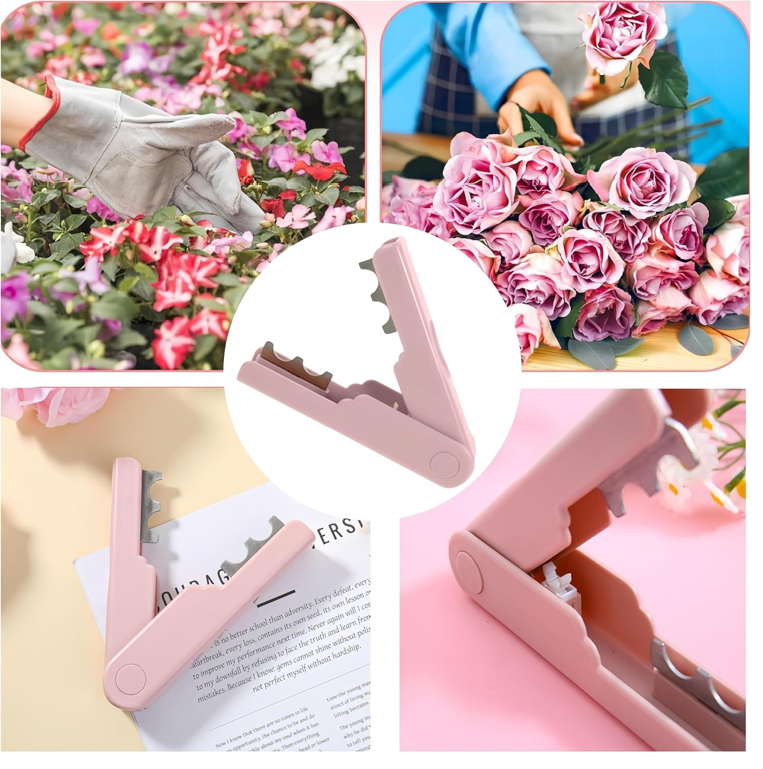 Ai-Oumleef Rose Thorn Remover, Rose Stem Leaf Thorn Stripper, Pink Portable Leaf Thorn Stripper Tool, Flower Stem Remover for Garden Florist Floral Arrangement image number 1