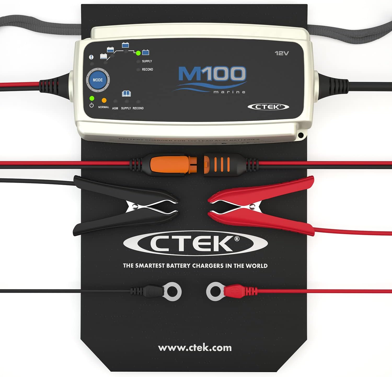 CTEK M100, Battery Charger 12V, Marine Charger and Maintainer, Reconditioning, AGM and Supply Mode, Connect and Forget, Float/Pulse Maintenance and with Comfort Connect Eyelet M8 Connectors