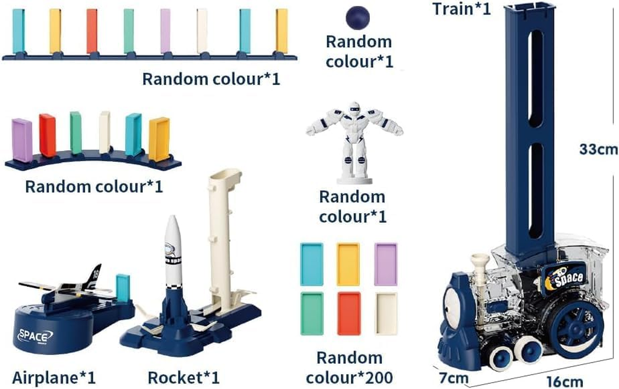 B-Qtech Domino Electric Train for Children with Sounds and Light 220Pcs, Space-Themed Astronaut Airplane Toys, Colorful Dominoes Set, Educational Play Toys for Kids Girls Boys