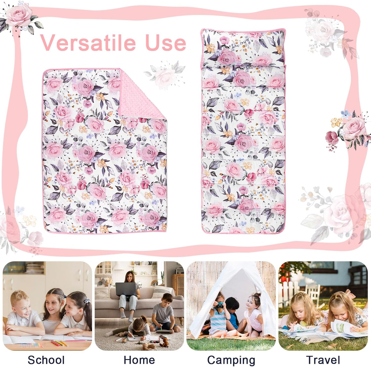 Toddler Nap Mat with Removable Pillow and Soft Dot Minky Blanket image number 3