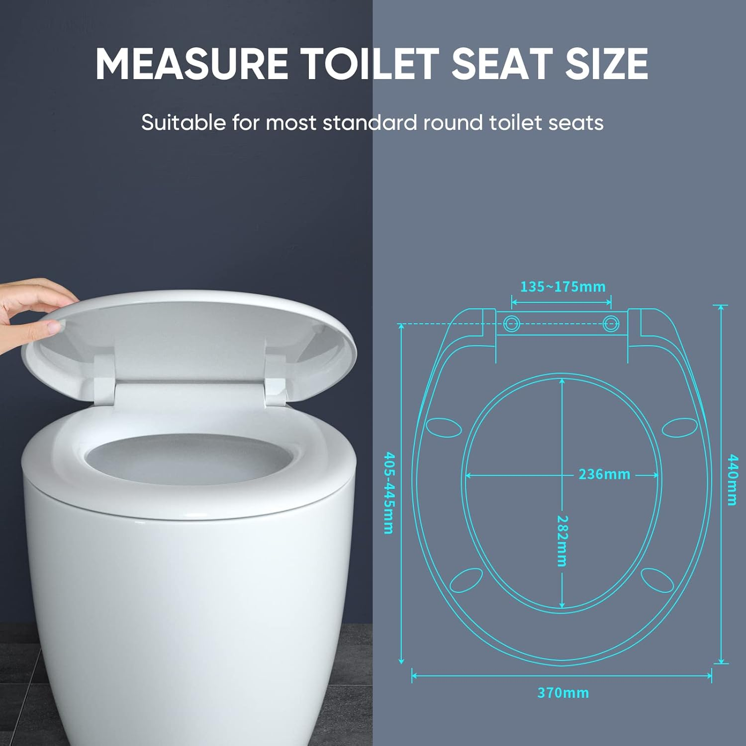 Toilet Seat, MUJIUSHI Soft Close Toilet Seats with Quick Release & Non-Slip Seat Bumpers, Simple Top Fixing, Standard Toilet Seats White with Adjustable Hinges, O Shape image number 3