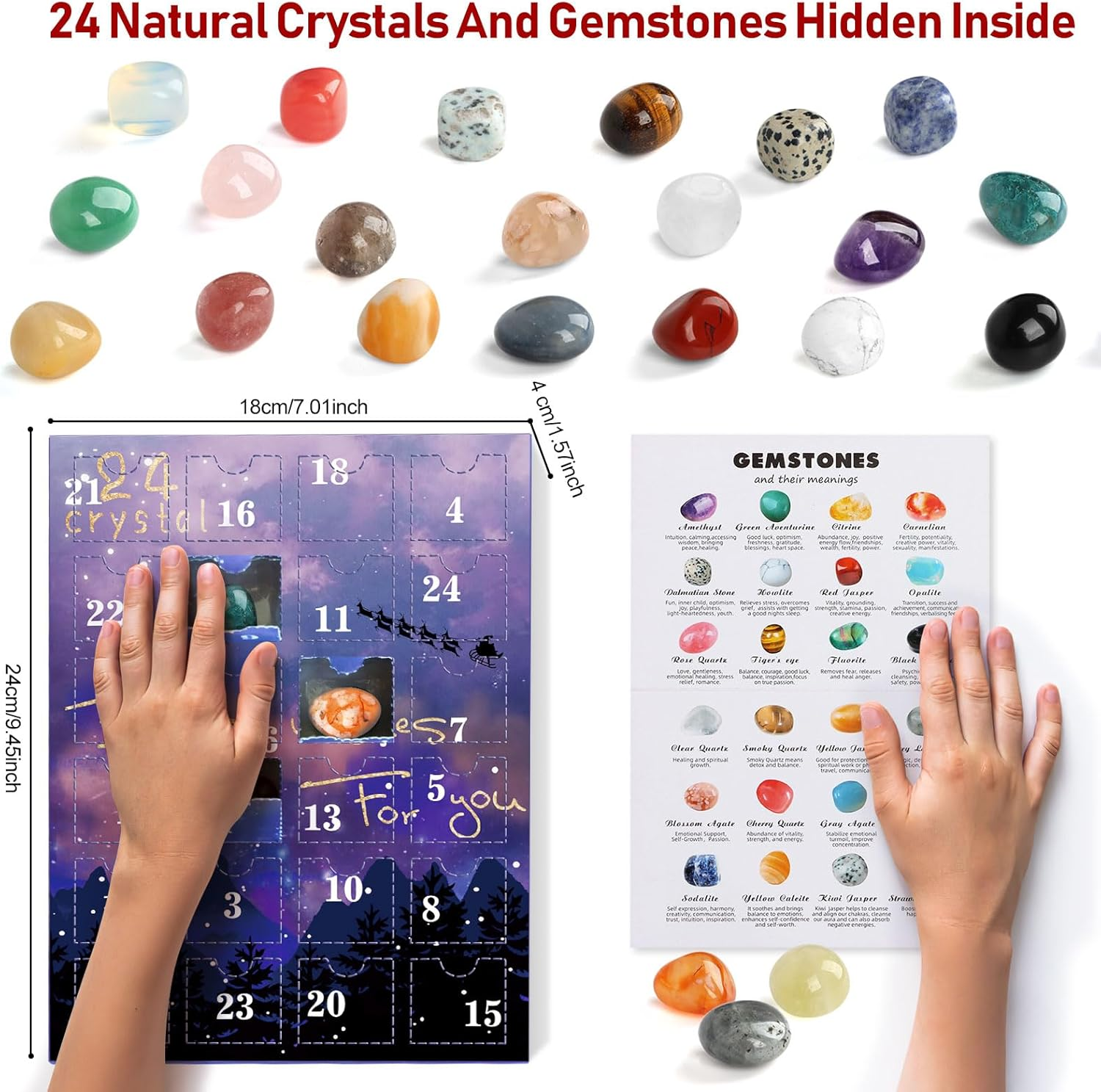 Advent Calendar 2024,24 Days Natural Crystal Stone Gemstones Minerals Fossils Advent Calendar Crystals Christmas Calendar Gem Enthusiasts Rock Collection Gift for Xmas Girls Boys Kids Women Men (#1) image number 2