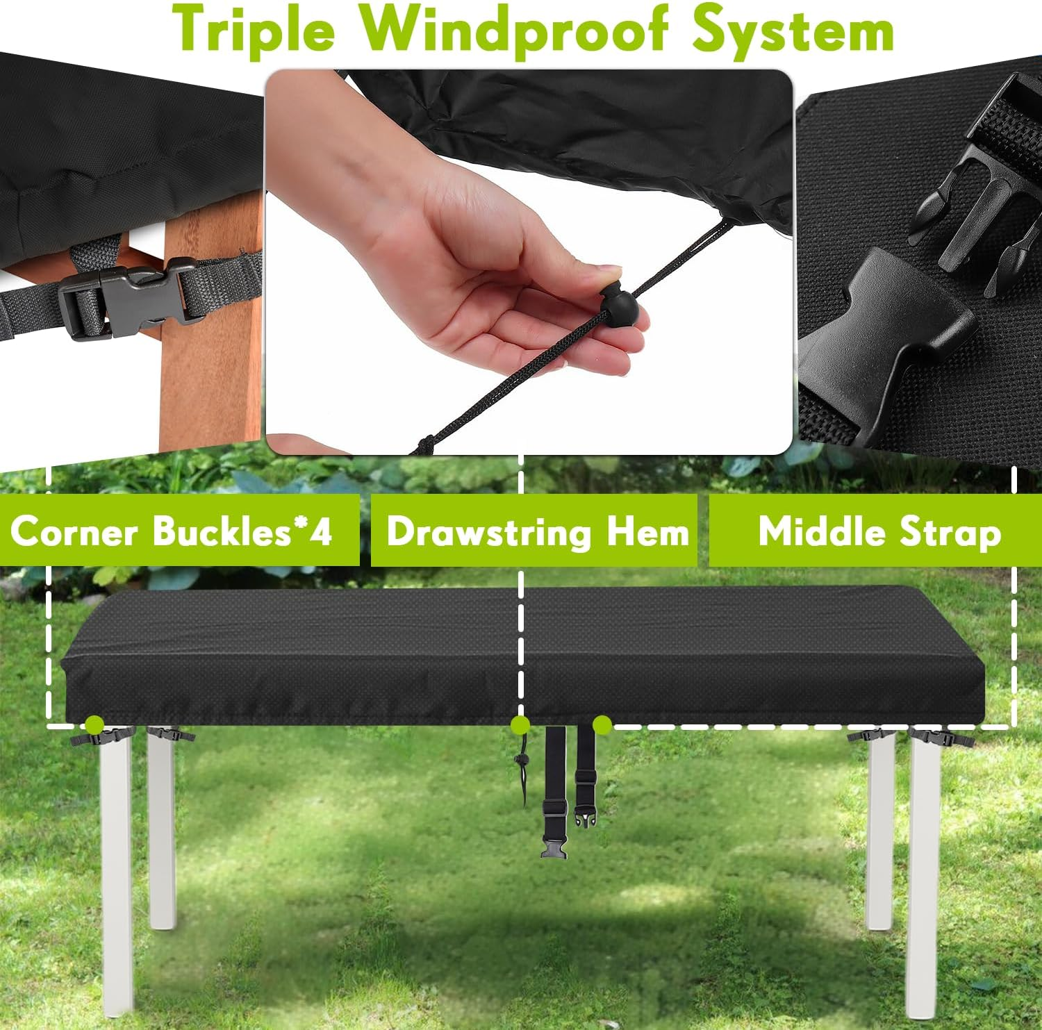 Outdoor Furniture Cover Rectangular 180X100X15Cm Waterproof 420D Oxford &ndash; Heavy Duty Patio Furniture Cover with Buckles, Drawstring & Centre Strap, UV Resistant Outdoor Dining Table & Lounge Cover image number 5