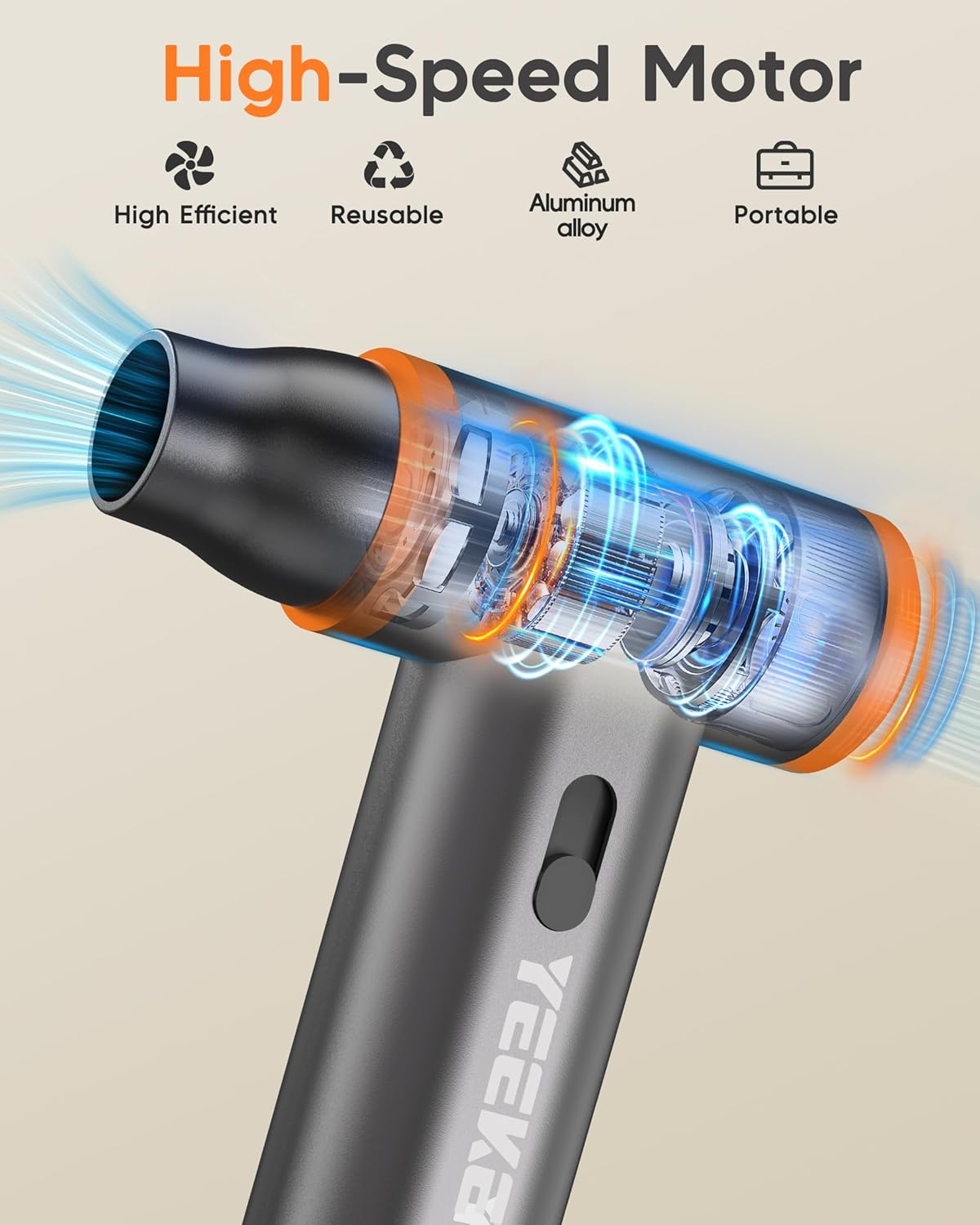 Yeeke Compressed Air Duster - Aluminum Alloy, Air Blower 180000 RPM Super Power 8000Mah & Cordless Variable Speed Control, Electric Air Duster for PC, Car, Electronics, Outdoor & Home Cleaning image number 3