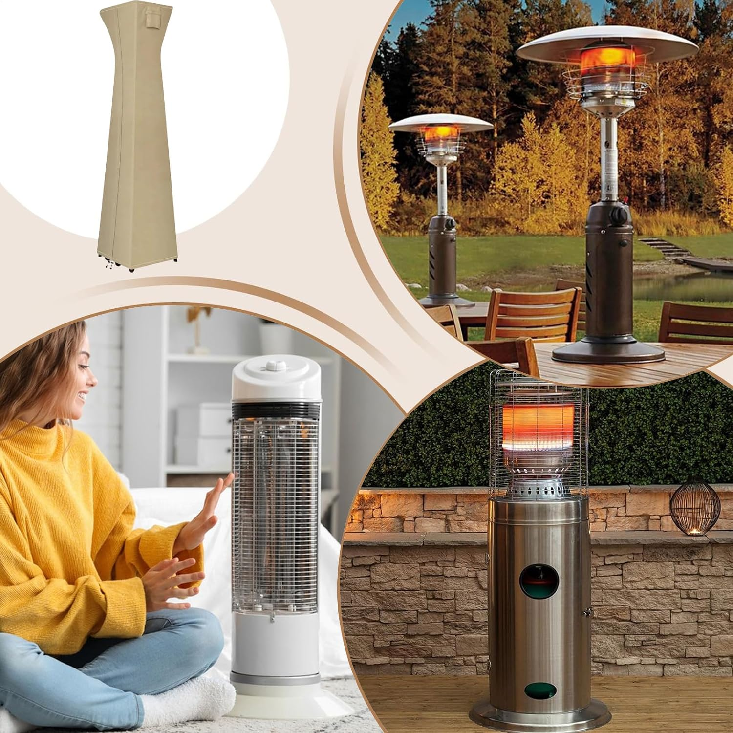 Pyramid Patio Heater Cover - Heavy Duty Protector, 420D Waterproof Windproof Shield | Uniquee Durable Outdoor Cover for Lawn Deck Tan Garden Yard Terrace Balcony Porch Campsite - Khaki image number 3