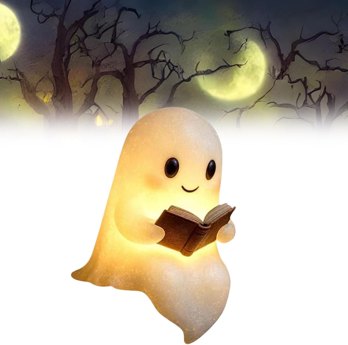 Cute Ghost Reading Book Lamp, Halloween Ghost Night Light, 3D LED Night Light for Halloween,Ghost Reading Night Lamp, Light up Halloween Decor for Bedroom Study Room, Readers Gifts image number 1