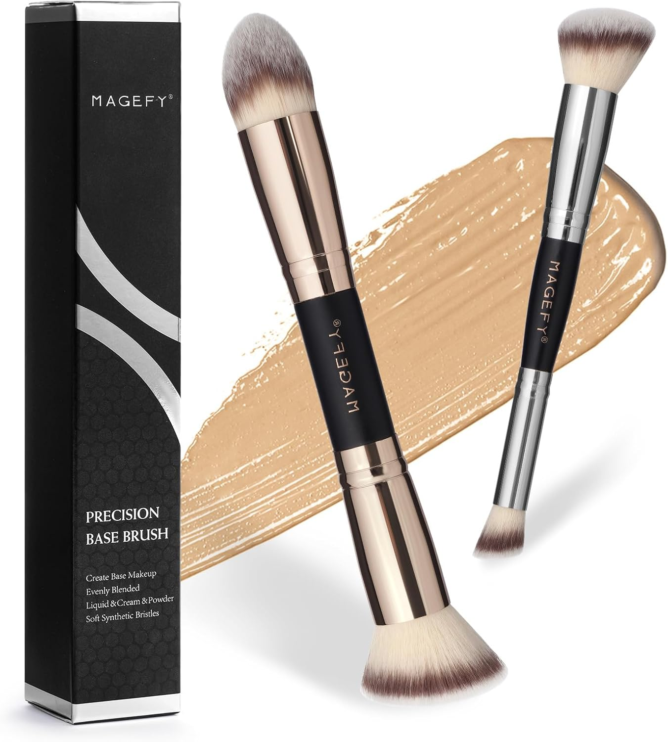 MAGEFY Foundation Makeup Brushes, 2Pcs Premium Double-Ended Makeup Brush for Buffing Liquid, Cream, Powder, Blending Contour Face Brush