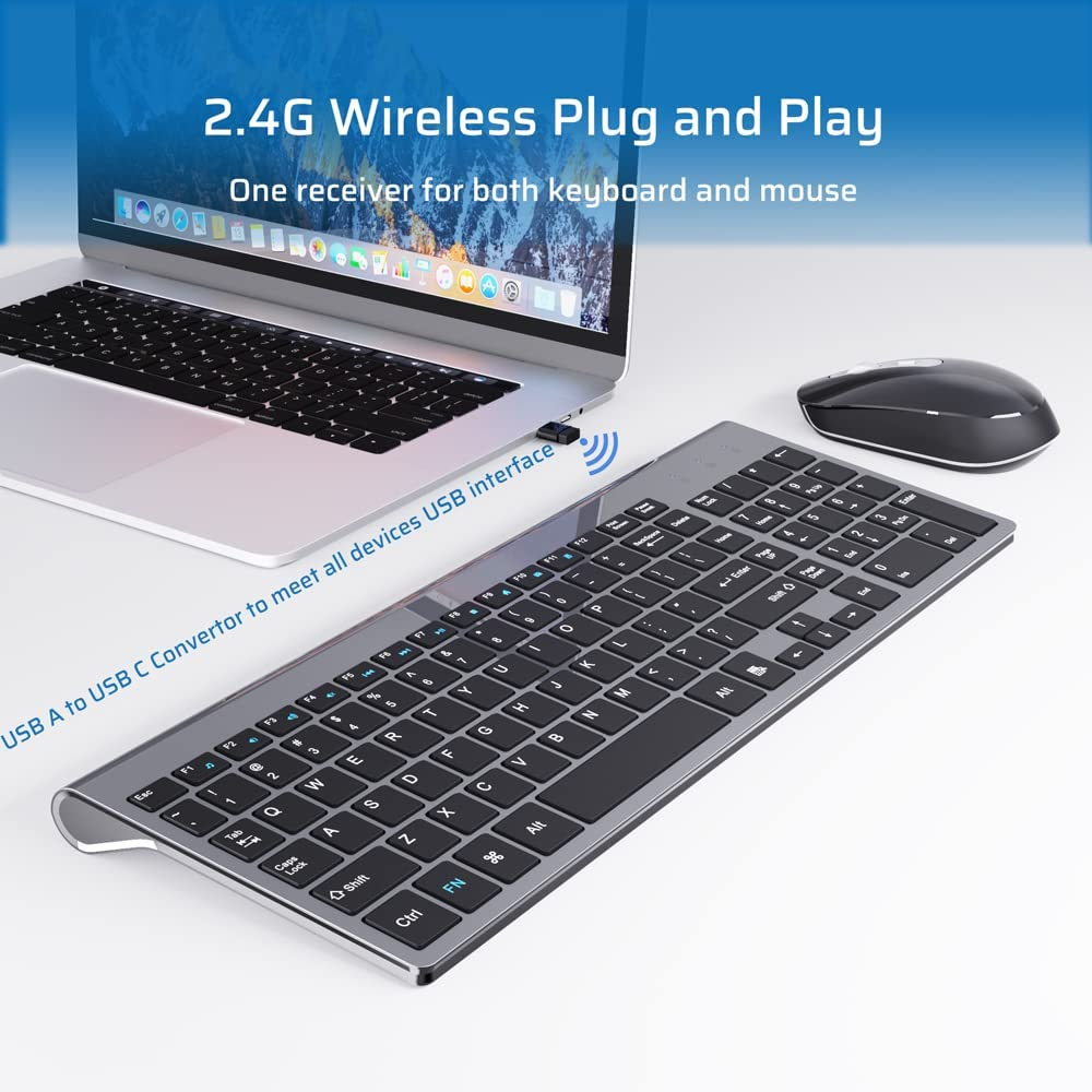 Wireless Keyboard and Mouse,Ultra Thin Sleek Design Keyboard and Mouse 2.4G with USB a & Type C Receiver Wireless Keyboard and Mouse Combo for Windows MAC, Computer, Desktop, Laptop image number 2