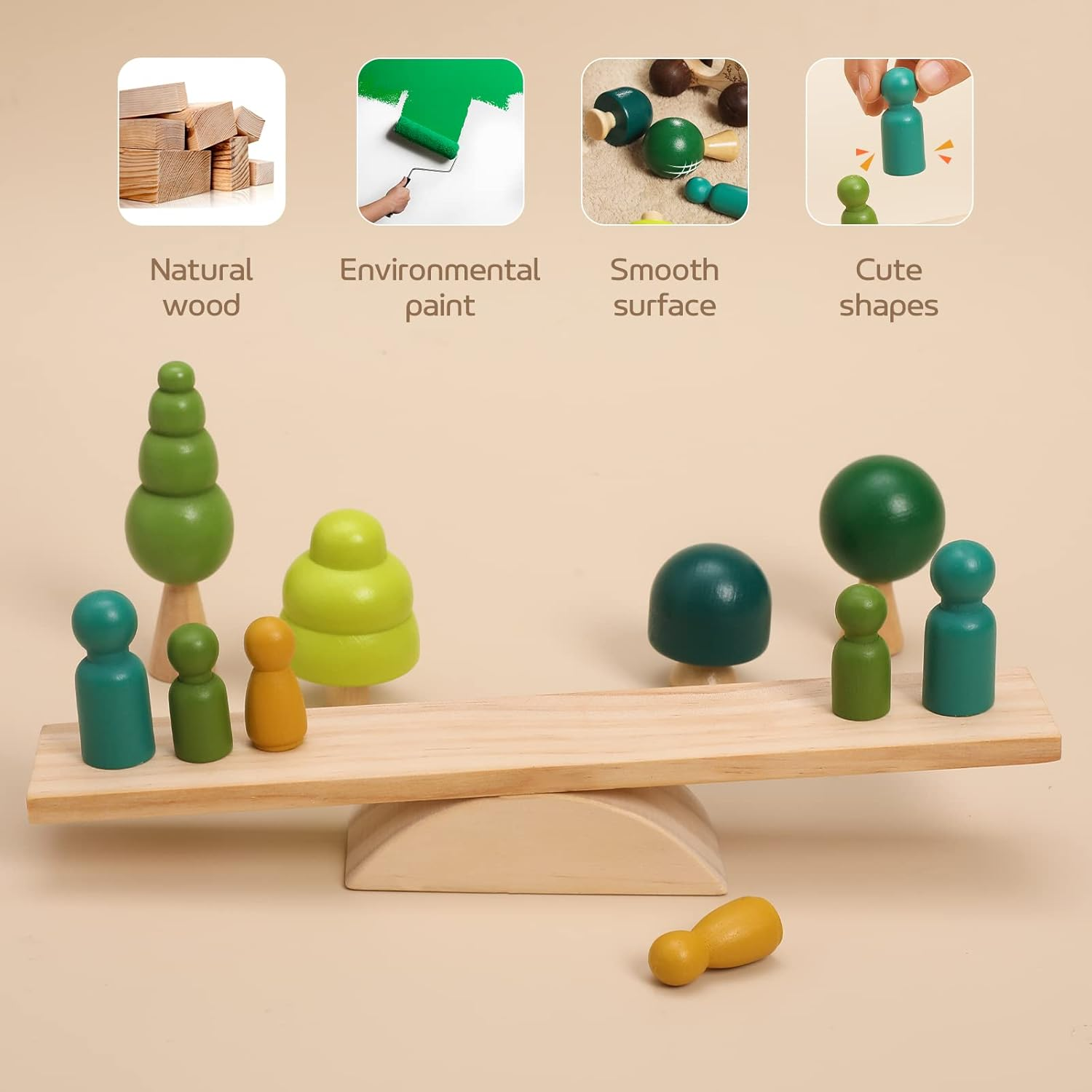 Promise Babe Wooden Tree Toys Balance Toys Wooden Peg Dolls Preschool Learning Educational Montessori Toys, Natural Woodland Trees Creative Accessories for Home Decor image number 6