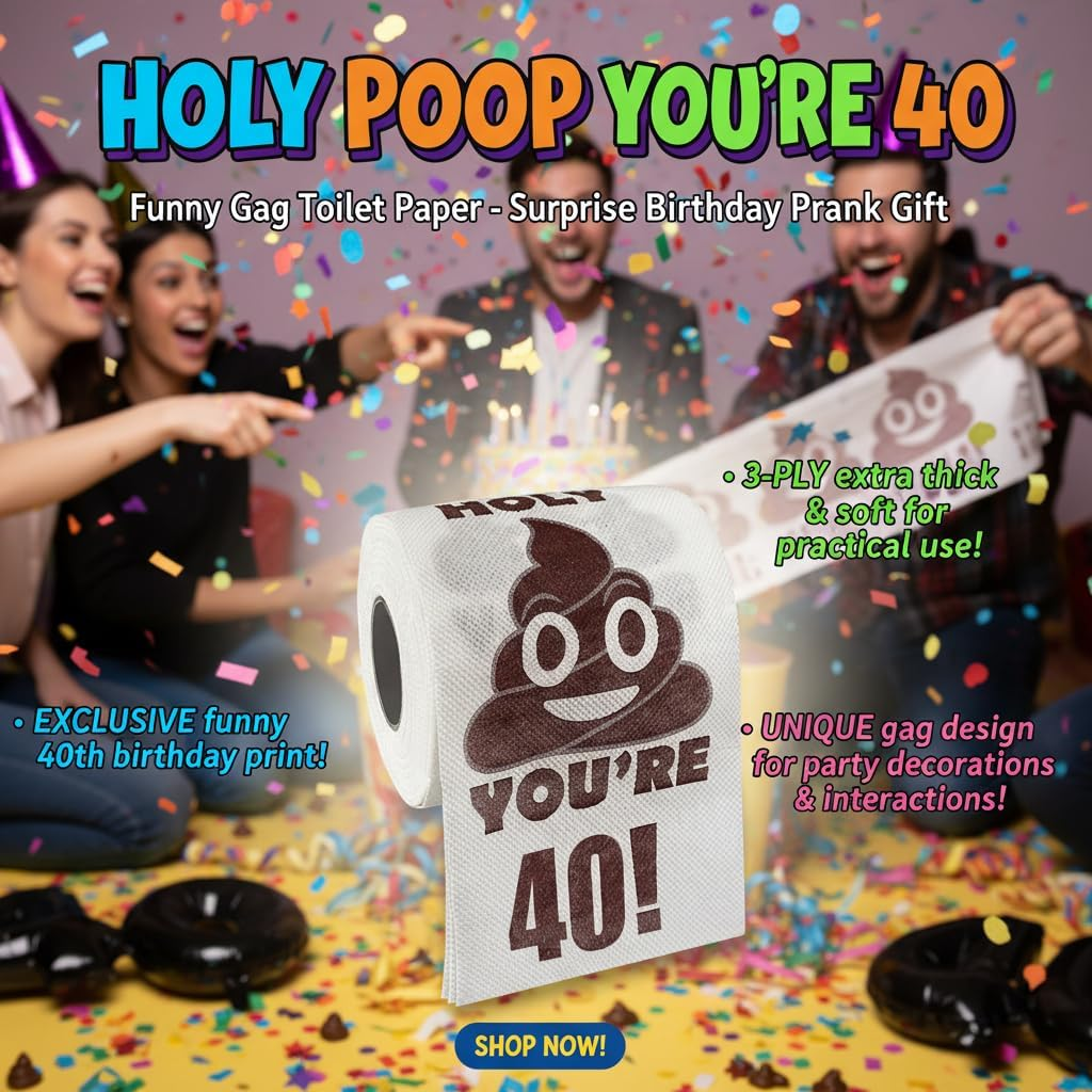 40Th Birthday Toilet Paper, Men & Women Gag Gift, 2-Ply 250 Sheets, 10X10Cm Size, Ideal for Birthday Decorations, Poop Prank, Compatible with 40Th Birthday Party Supplies &ndash; Geiwogwc