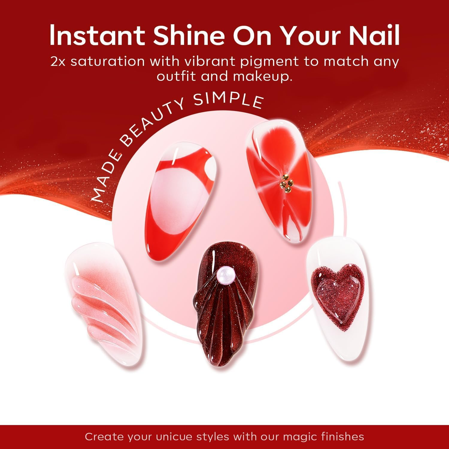 Modelones Gel Nail Polish Set, 6 PCS Red Burgundy Purple Glitter Gel Polish Winter Colors Cat Eye Chameleon Shimmer Christmas Soak off LED Nail Art Gel Nail Kit Manicure Salon DIY Nails Gift image number 2