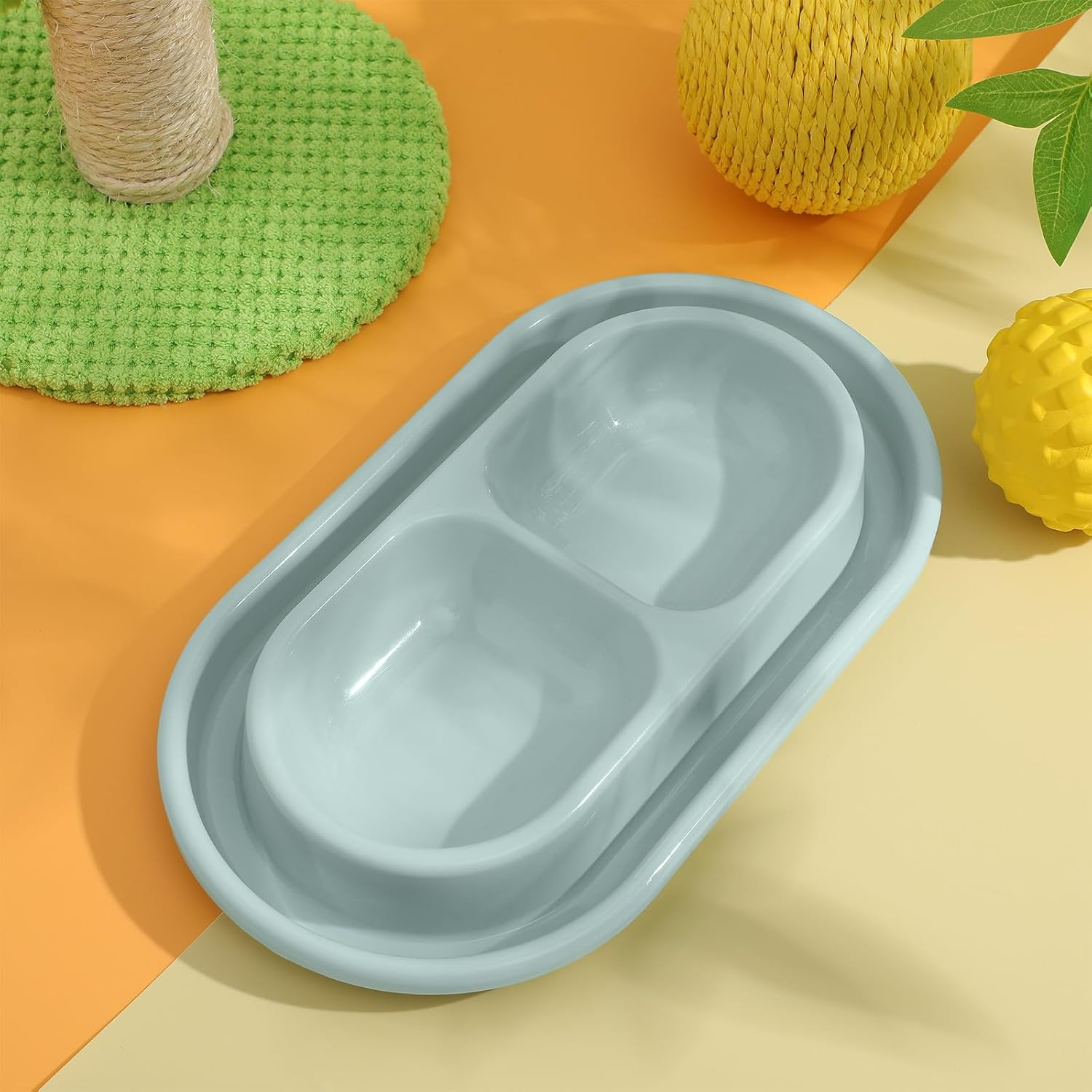 KESYOO Ant-Proof Cat Bowl with Dual Feeding Design, Non-Spill Water Moat, Grey Plastic Pet Dish for Cats and Small Dogs, Suitable for Indoor Use image number 1