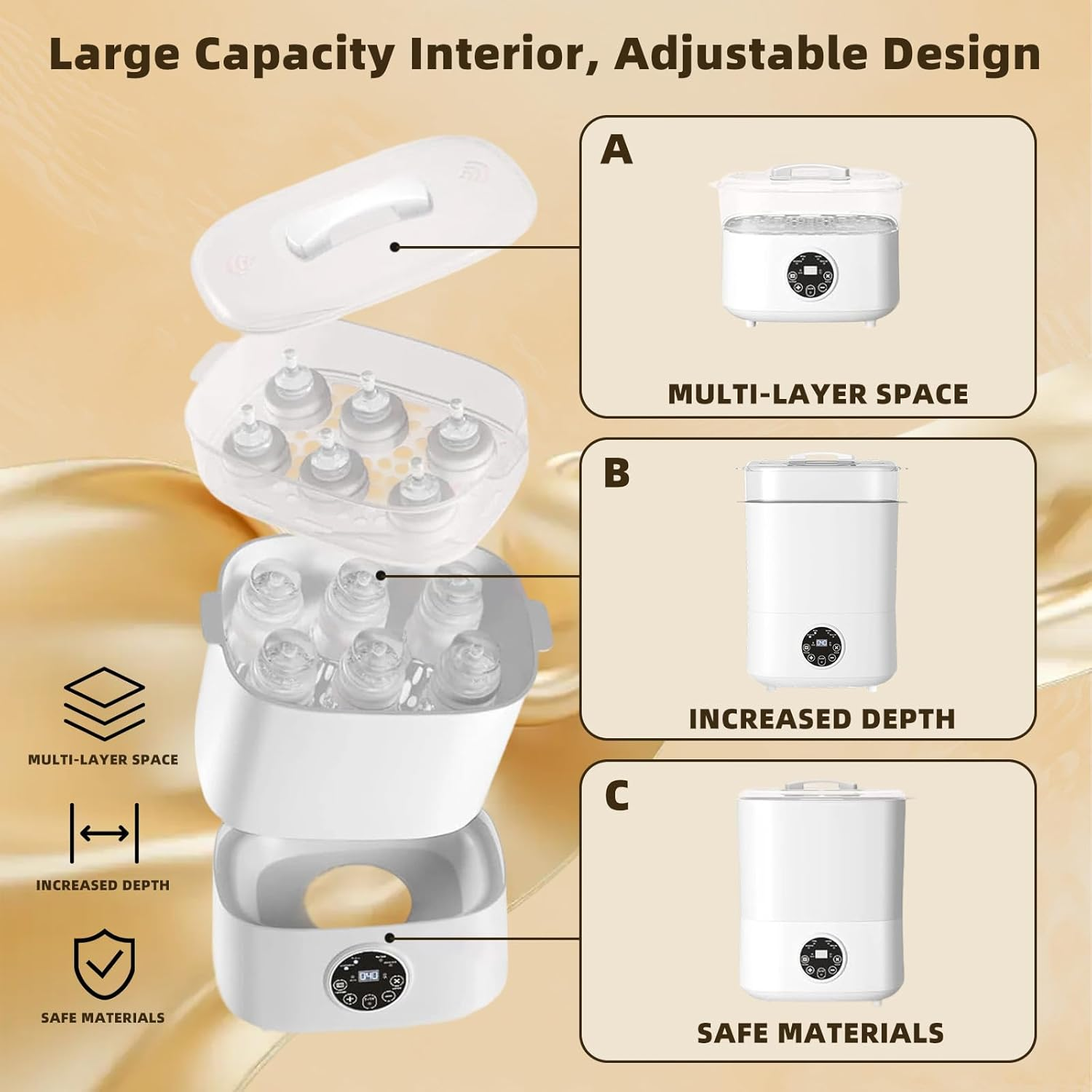 Baby Bottle Sterilizer and Dryer, 5-In-1 Large Capacity Bottle Sanitizer and Dryer, 2 Layers Compact Baby Bottle Electric Steam Sterilizer and Dryer image number 2