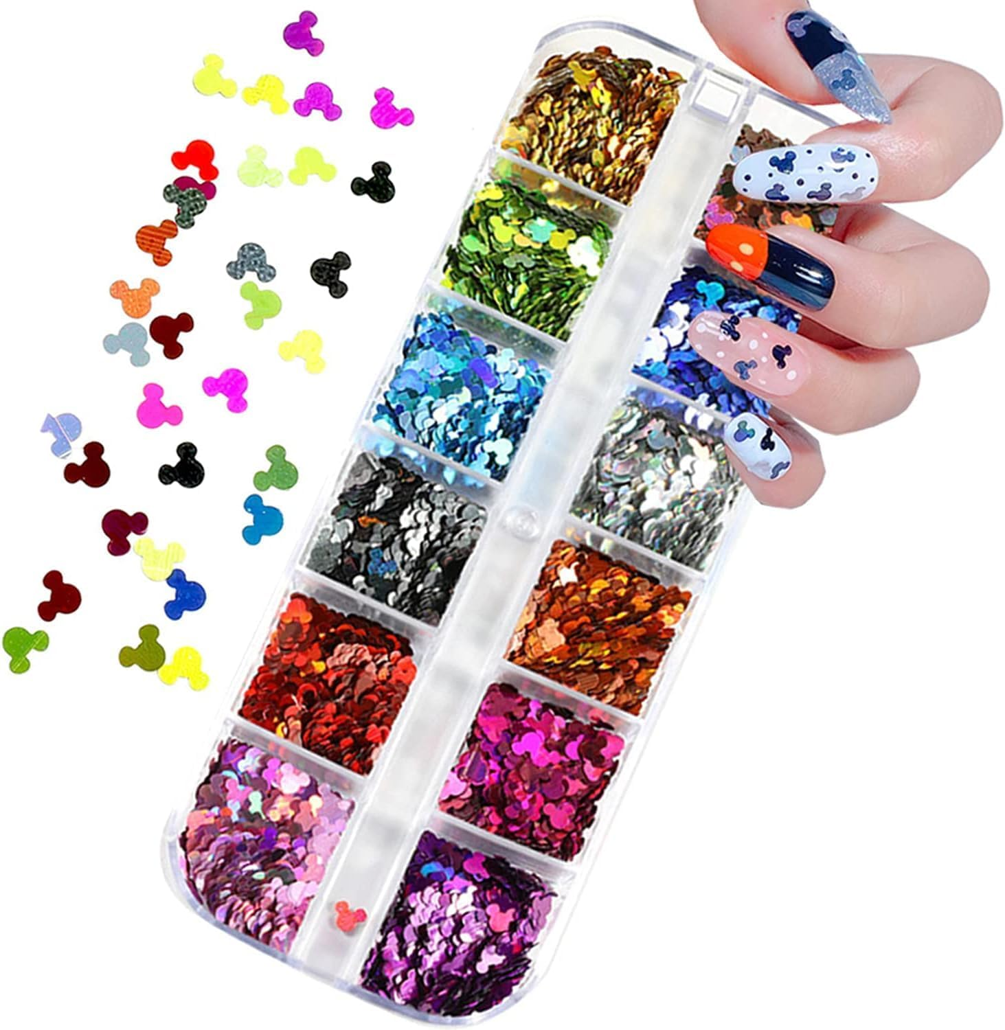 12 Colors Cute Nail Glitter Sequins Nail Art Supplies 3D Holographic Nails Glitter Flakes Glitter Nail Art Stickers Decals Shiny Confetti Glitters Nail Designs for Acrylic Nail Art Decoration