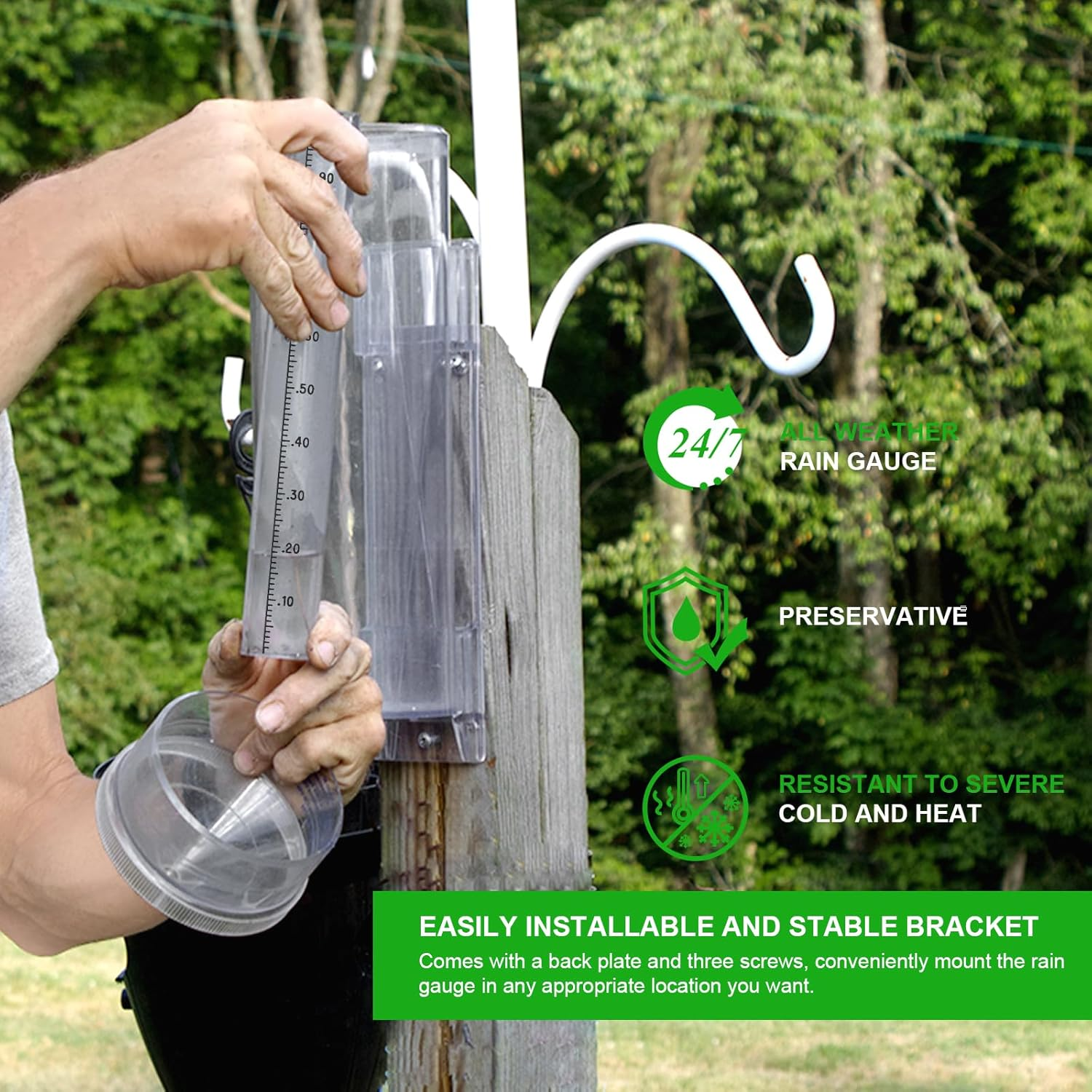 Precise Rain Gauge with Mounting Bracket, Outdoor Rain Gauge Accurate to 1/100Th of an Inch, Made of UV and Heat Resistant Polycarbonate Material for All Weather Conditions image number 4