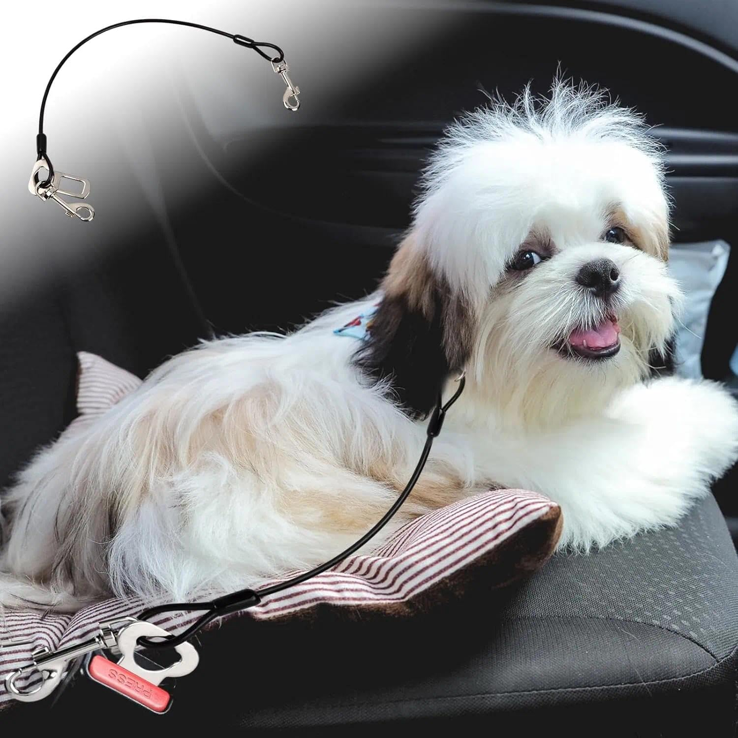 2 Pack Dog Chain Lead Cable Leash, Chew Proof Steel Rope Cable Dog Car Harness, Pet Vehicle Harness with Double Clips and Latch Attachment (60Cm)