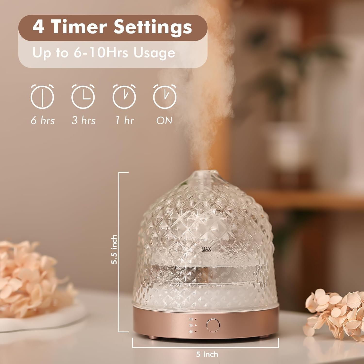 Liuruiyu Glass Essential Oil Diffuser, 200Ml Ultrasonic Aroma Diffusers with Glass Reservoir Dome Lock Color Auto-Off Timer 7 Color Light for Gift Home Office Bedroom (White) (Clear) image number 4