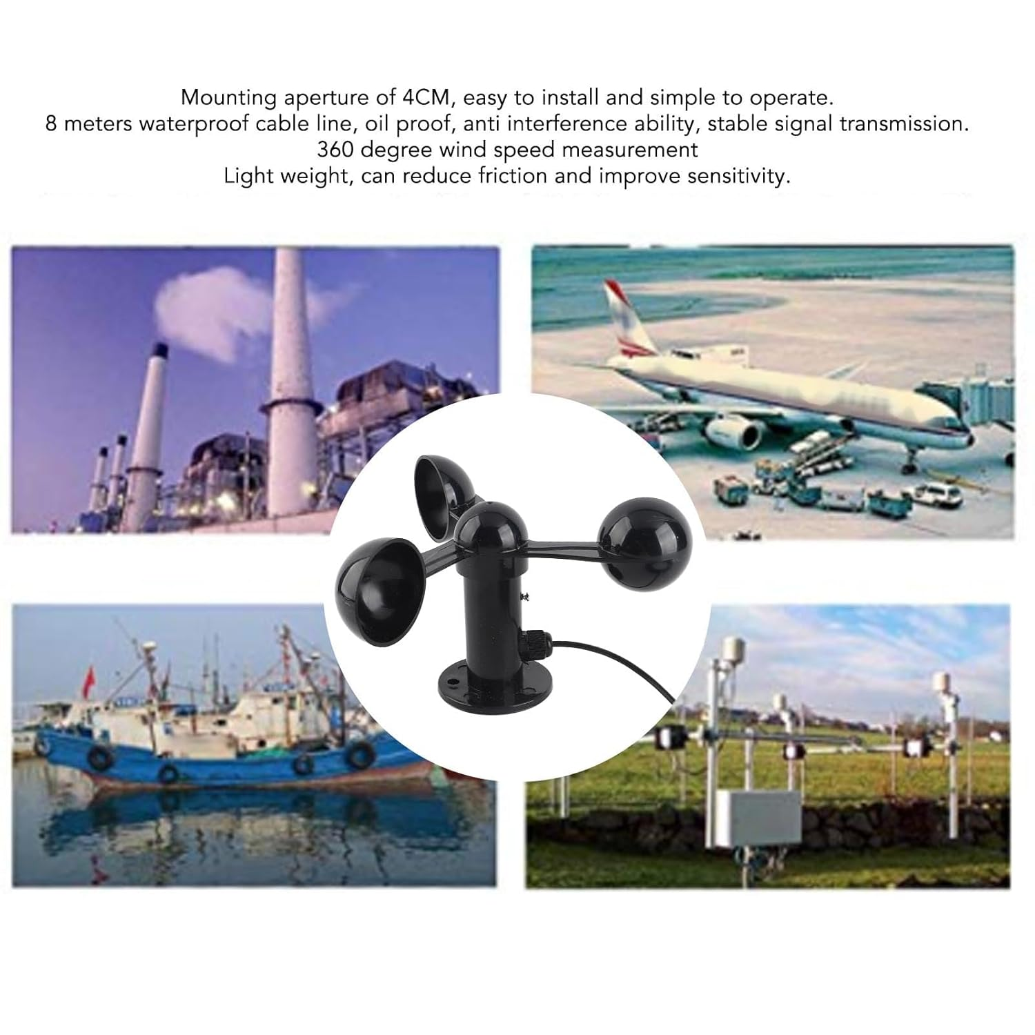 Wind Speed Monitoring Sensor Anemometer Sensor Wind Speeds Cup with 8M Water Resistant Cable Interference Three Cups Detector for Outdoor Measurements - Weather Gauges image number 6