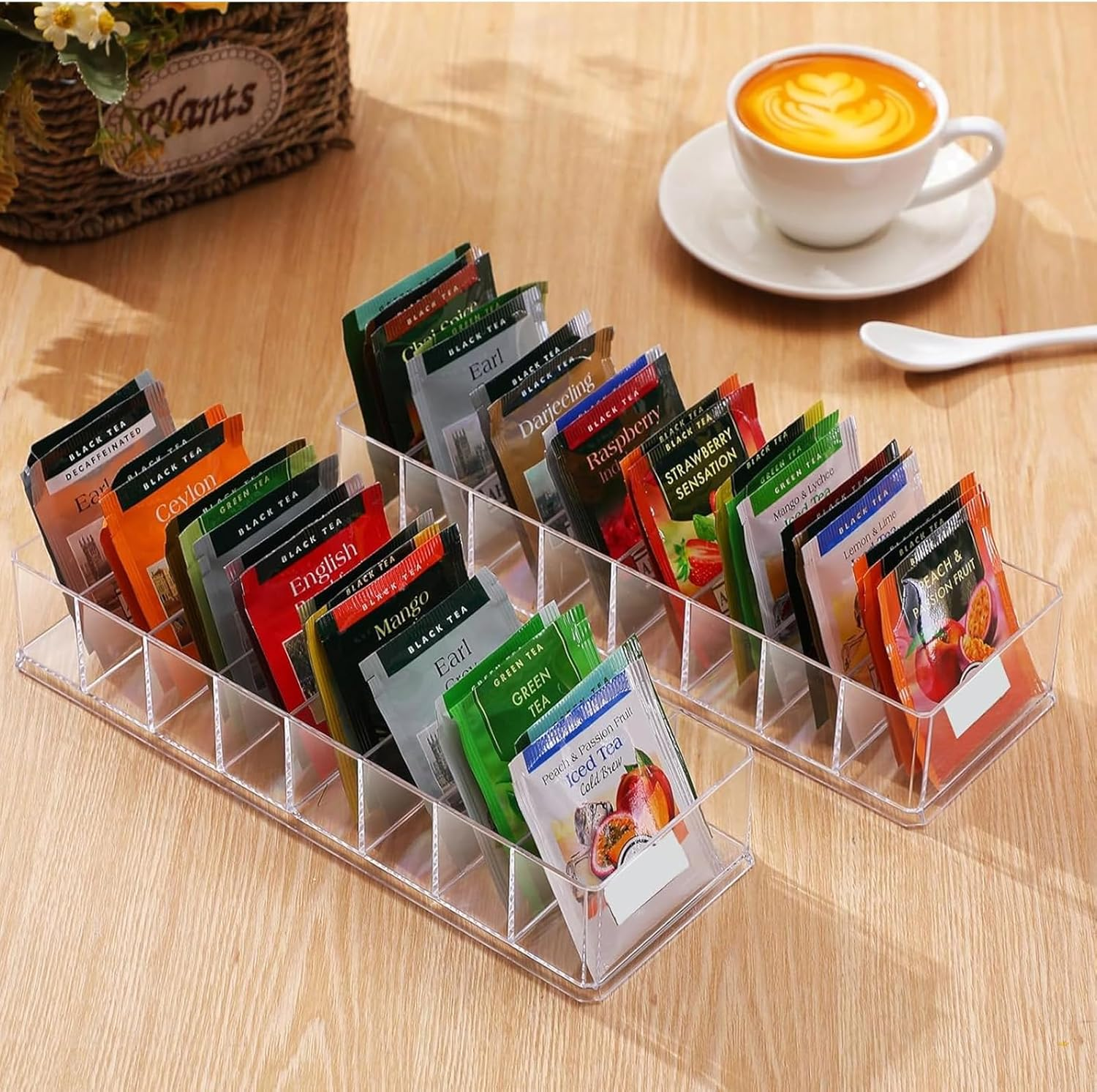 2 Pack Tea Bag Organizer, Clear Tea Bag Holder Tea Packet Storage Multi-Use Organizer for Tea Bags Spices Coffee Pods & Herbs for Drawer Pantry Kitchen Cabinet Countertop image number 3