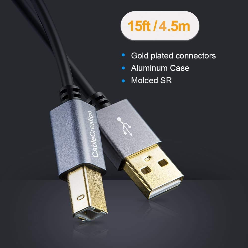 USB 2.0 Printer Cable 15Ft(Aluminum Shell) USB A-Male to B-Male Cord, High-Speed USB a to B Cable Scanner Cord Compatible with HP, Cannon, Brother, Epson, Xerox, Samsung Dell, Lexmark, 4.5M/Black image number 6
