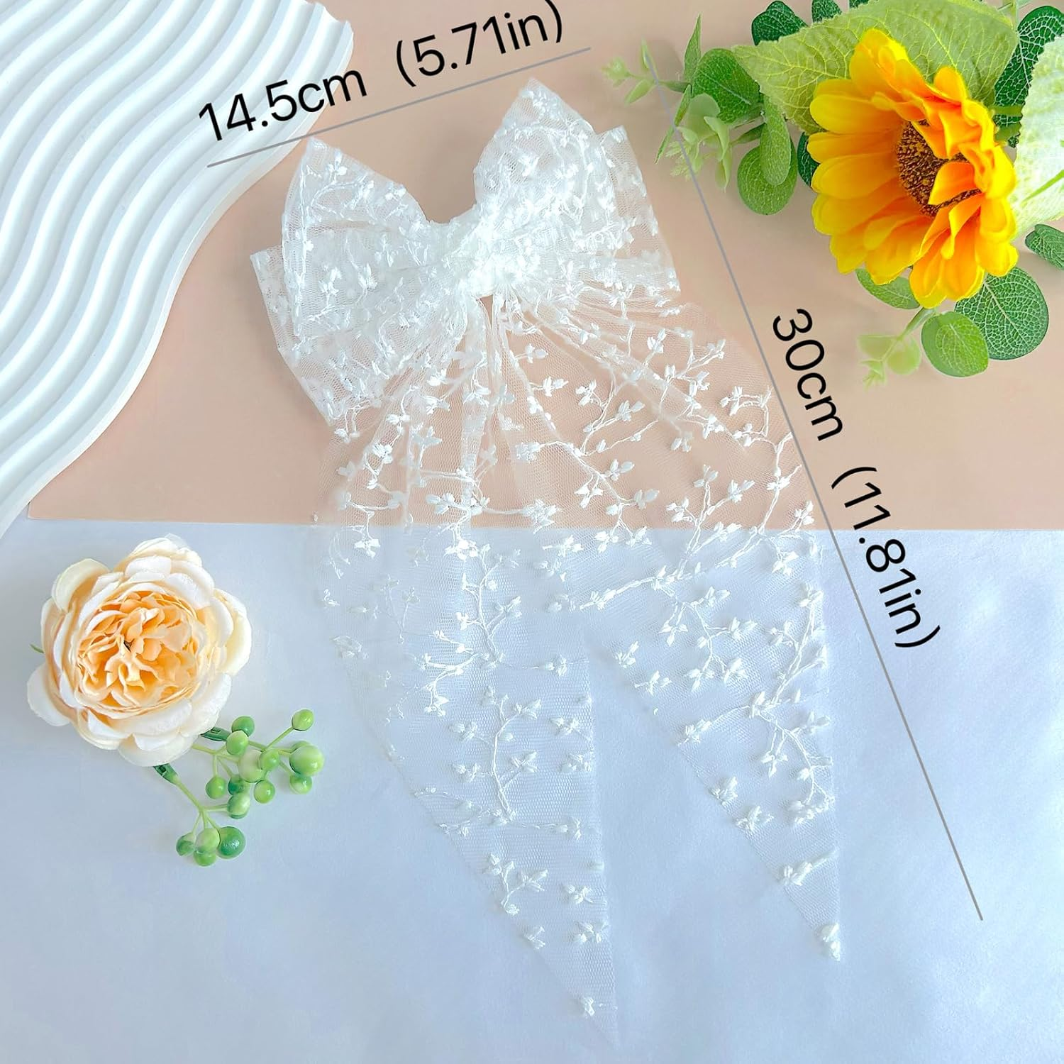 Ypkia Pack of 2 Lace Hair Bow White with Long Tail Hair Clips Women'S French Hair Clip Bow Hair Accessories for Women Girls image number 2