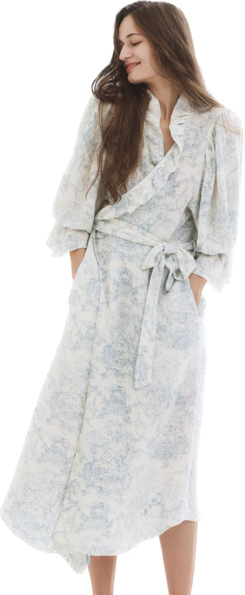 NOTHING FITS but Muslin Gauze Robe Maternity Gown, Women&rsquo;S Cotton Classic Nursing Robe, Puffed Sleeves