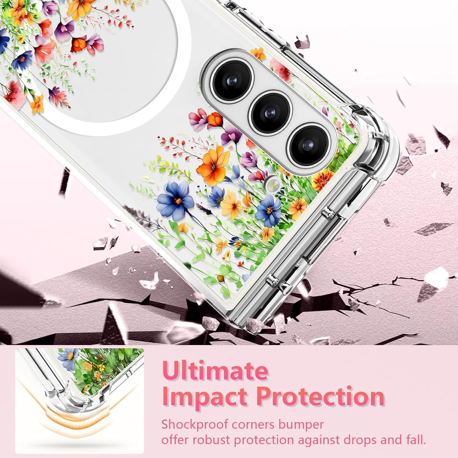 RUNGOS Magnetic Case for Samsung Galaxy Z Fold 6 (2024) - Beautiful Flower Prints, Strong Magnet, 10FT Drop Tested, Shockproof, Magsafe Compatible image number 2