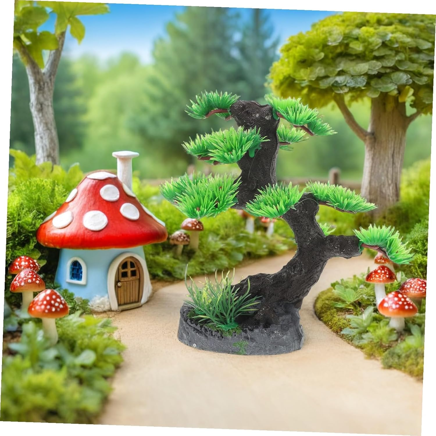 Kisangel Lifelike Artificial Bonsai Pine Tree for Aquarium Decoration Plastic Freshwater Fish Tank Plant Low Maintenance Aquatic Ornament for Betta and Goldfish Tanks Easy to Clean Aquarium image number 6