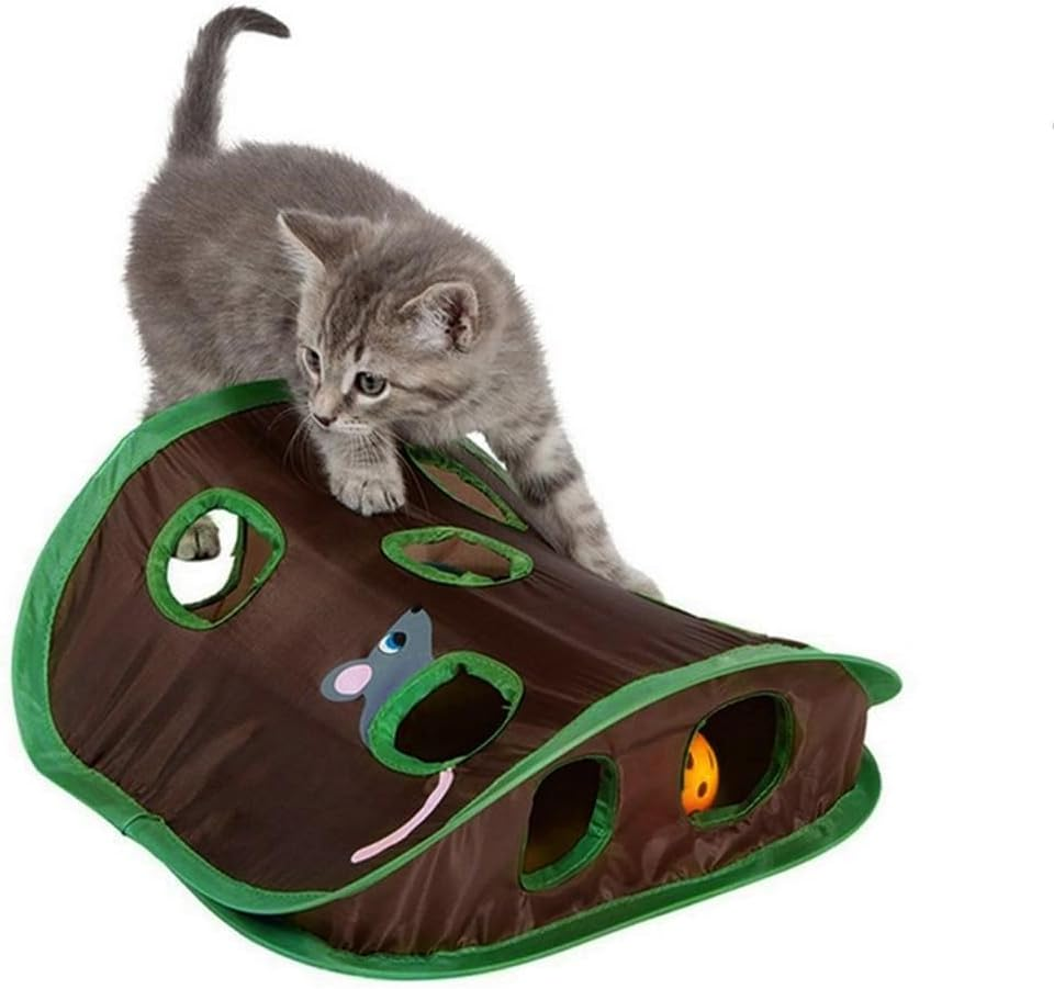 VENEKA Cute Pet Cat Interactive Hide Game 9 Holes Tunnel Mouse Hunt Intelligence Toy Set Pet Hidden Hole Kitten Foldable Toys Kit image number 2