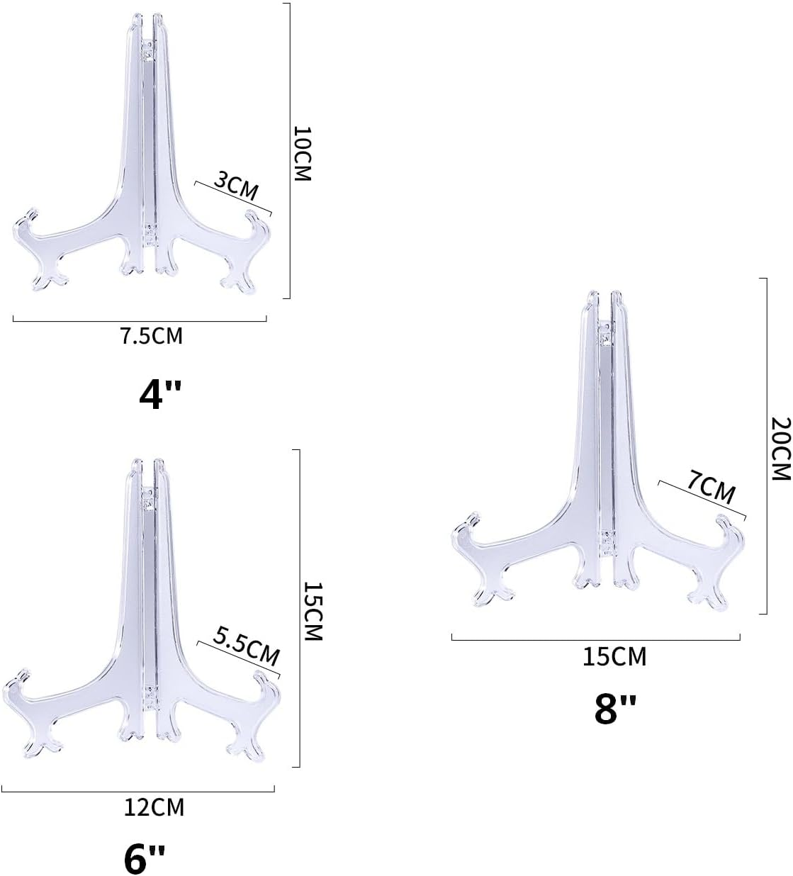 15Pcs Plastic Easels, 4/6/8 Inches Clear Easel Display Stand/Plate Holders to Display Pictures, Items image number 5