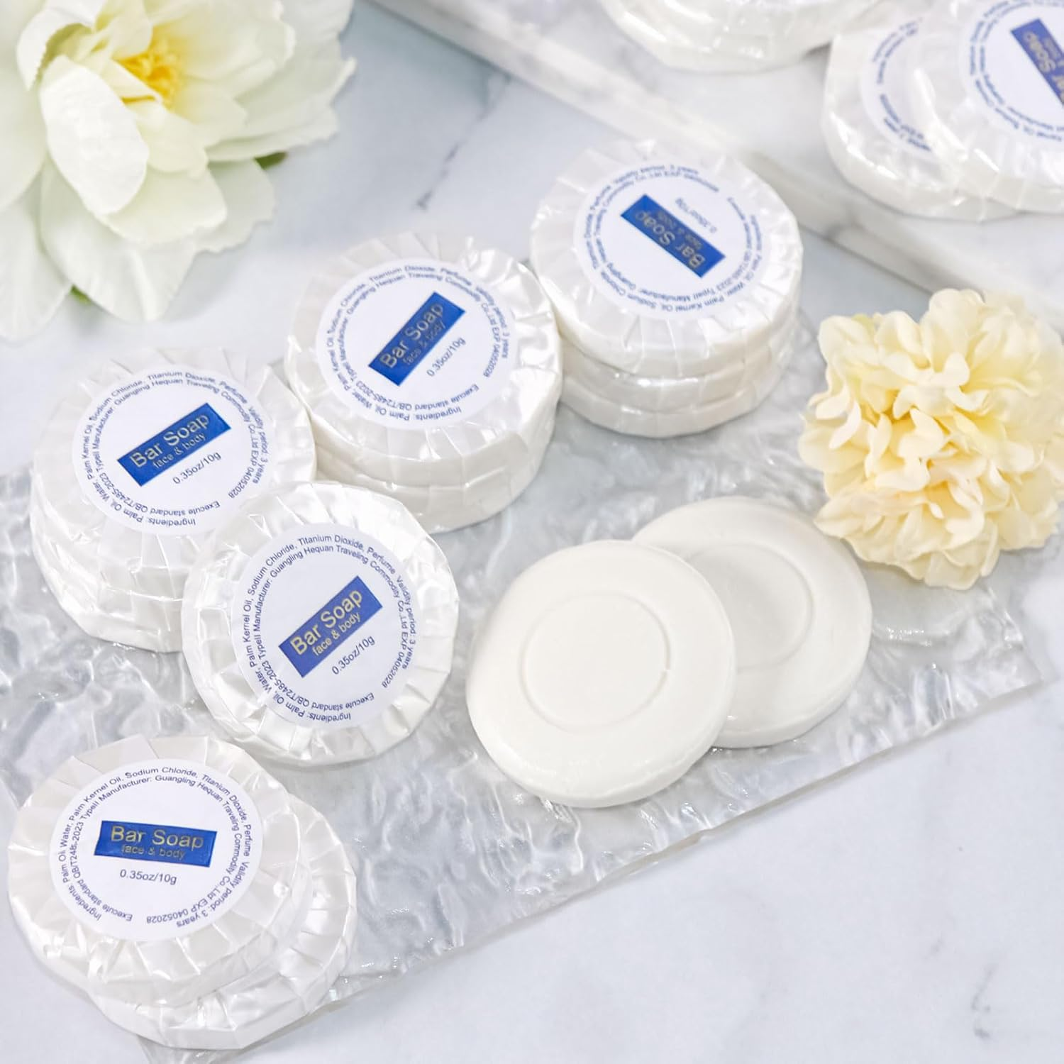 Slequipo Mini Soap Bars Bulk Individually Wrapped round Bulk Bar Soap 0.35 Oz Travel Soap Small Hotel Soaps Toiletries for Hotel Bathroom Camp RV (50)