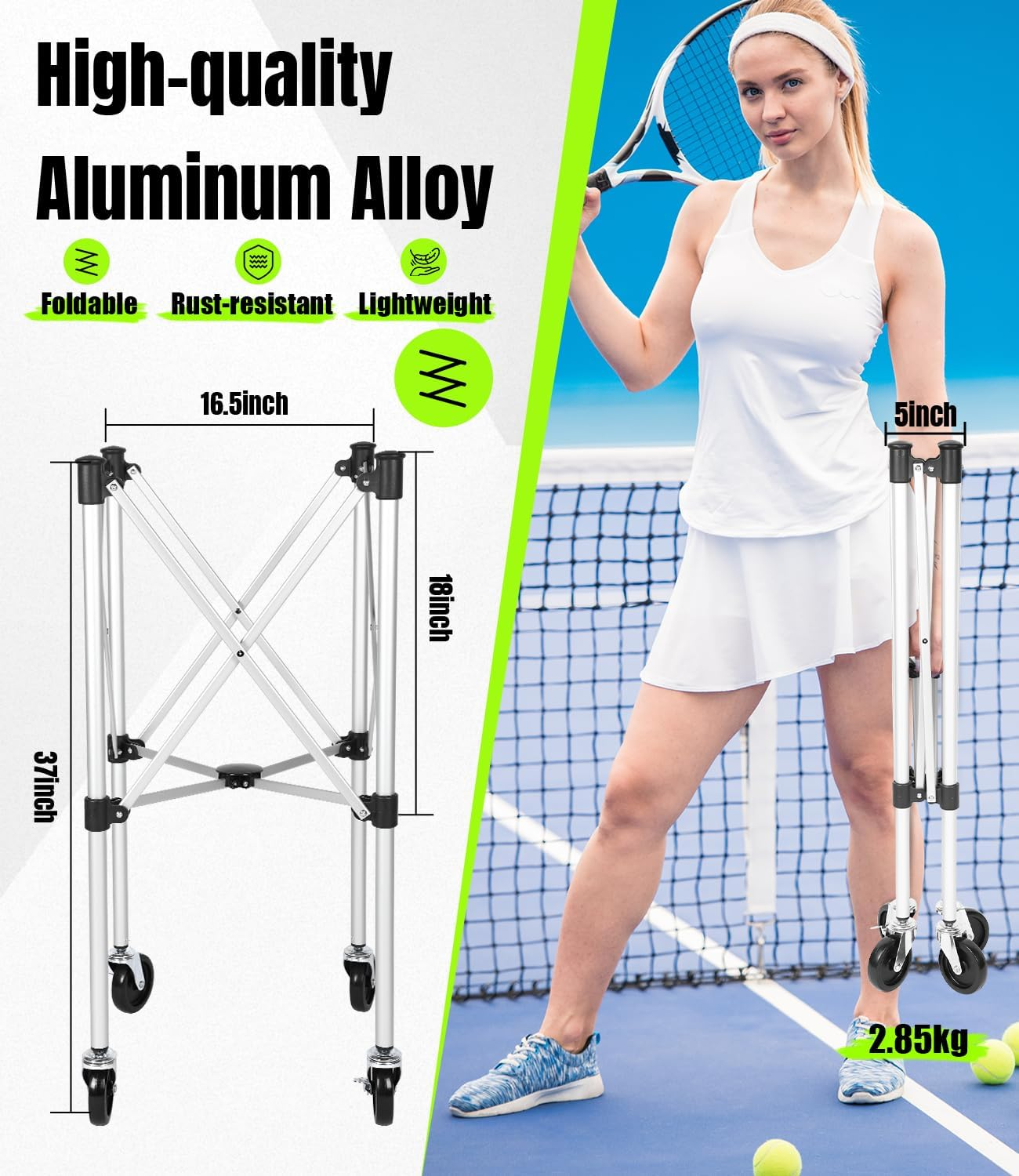 Angooni Professional Foldable Tennis Ball Cart, 2 Capacity Choices - Holds 150 or 240 Balls, Lightweight Waterproof Tennis Ball Hopper, Portable Storage Sports Teaching Cart for Practice and Matches image number 1