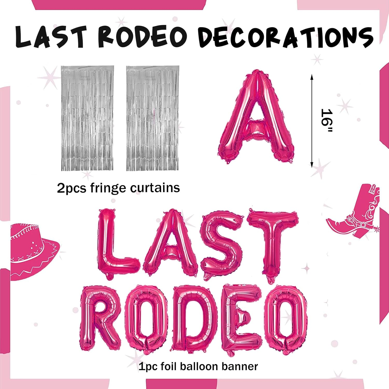 Hombae 101 Pcs Last Rodeo Bachelorette Party Decorations, Nashville Cowgirl Western Bachelorette Bridal Shower Fringe Curtain Balloon Garland Lets Go Girl Glitter Banner 4D Disco Ring Pink Silver image number 4