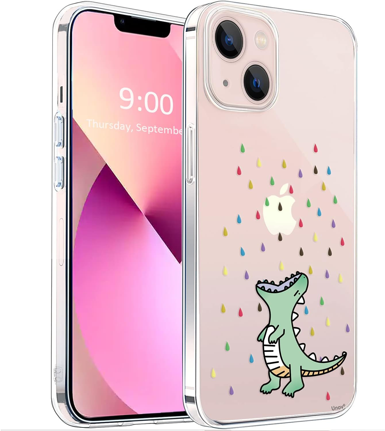 Unov Case Compatible with Iphone 13 Mini Case Clear with Design Embossed Pattern Soft TPU Bumper Slim Protective 5.4 Inch (Rainbow Dinosaur) image number 4