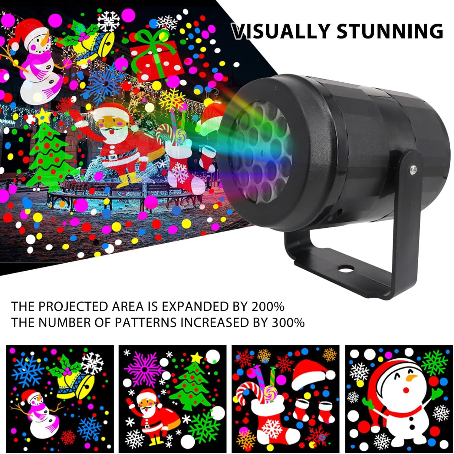 Christmas Projector Light, Automatic Rotation USB LED Snowflake Decorative Christmas Projector Lights Landscape Spotlight LED Projection Lamp with Wide Coverage Area, Clear and Colorful Projection image number 2