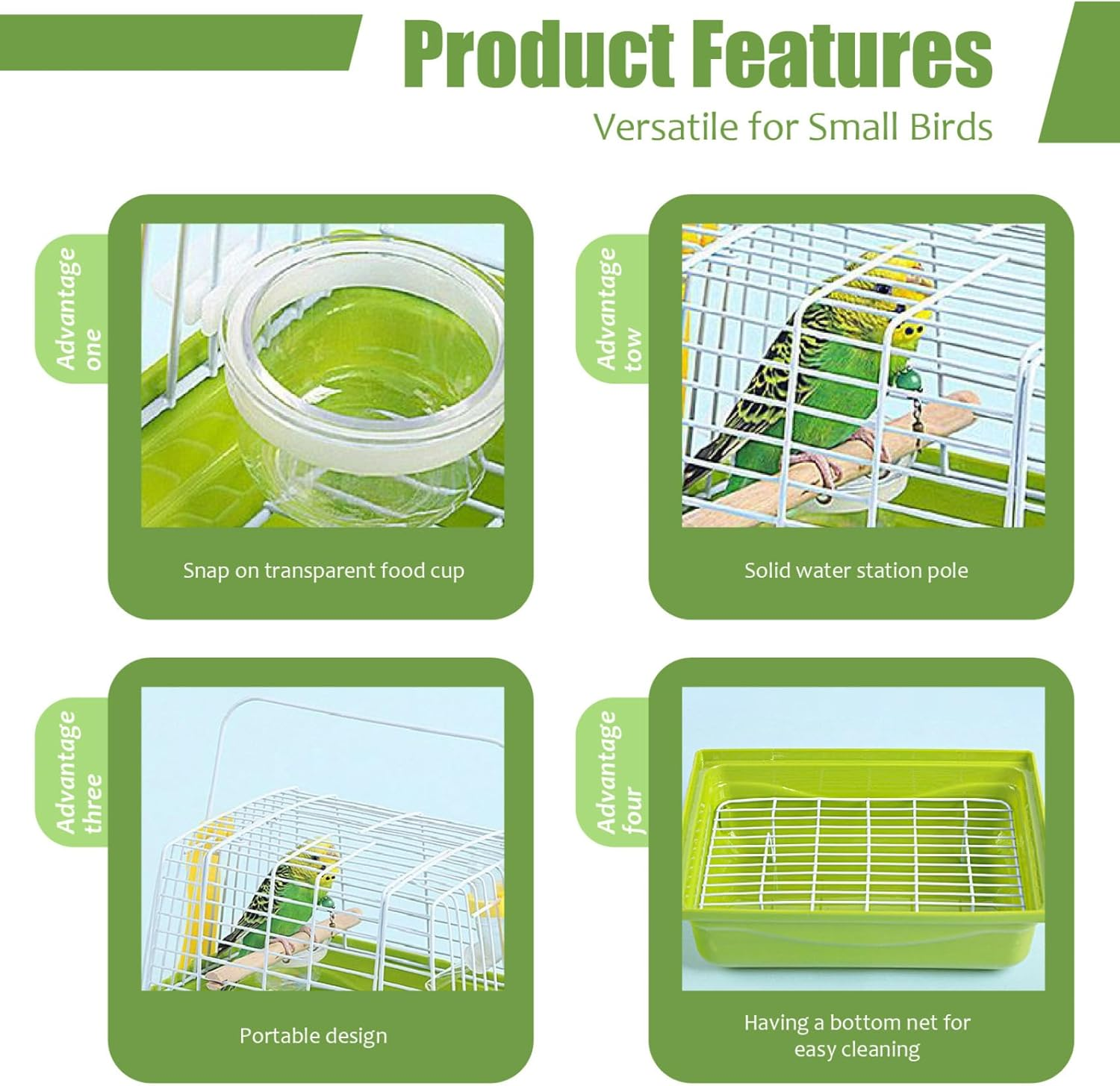 Bird Travel Cage Portable Bird Travel Cage with Handle and Bottom Net, Easy to Assembly for African Grey Conure Cockatiel Lovebird Finch Canary image number 1