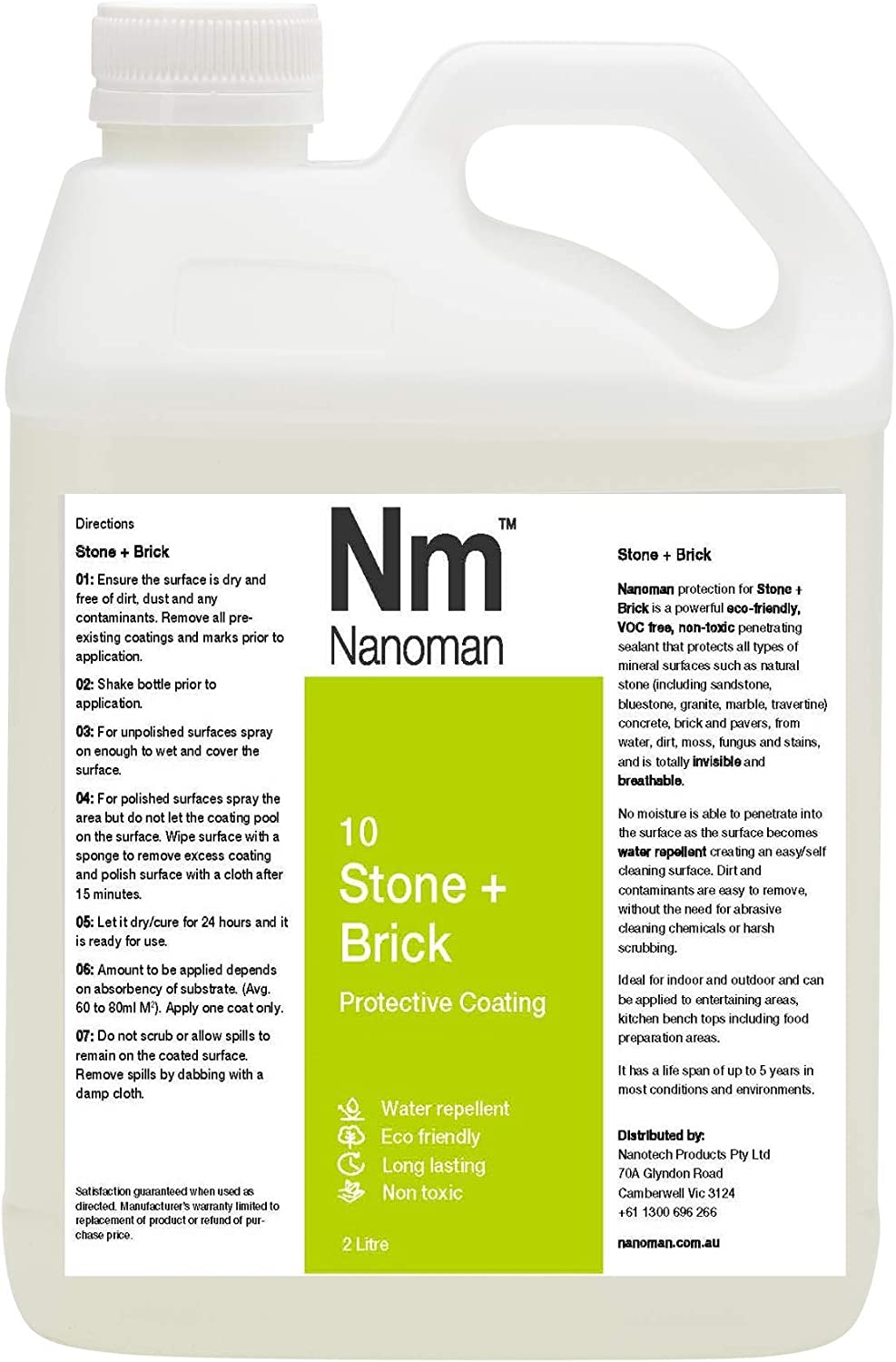 Nanoman Stone + Brick Easy/Self Cleaning Water Repelling Penetrating Sealer for Natural Stone, Brick, Pavers & Concrete
