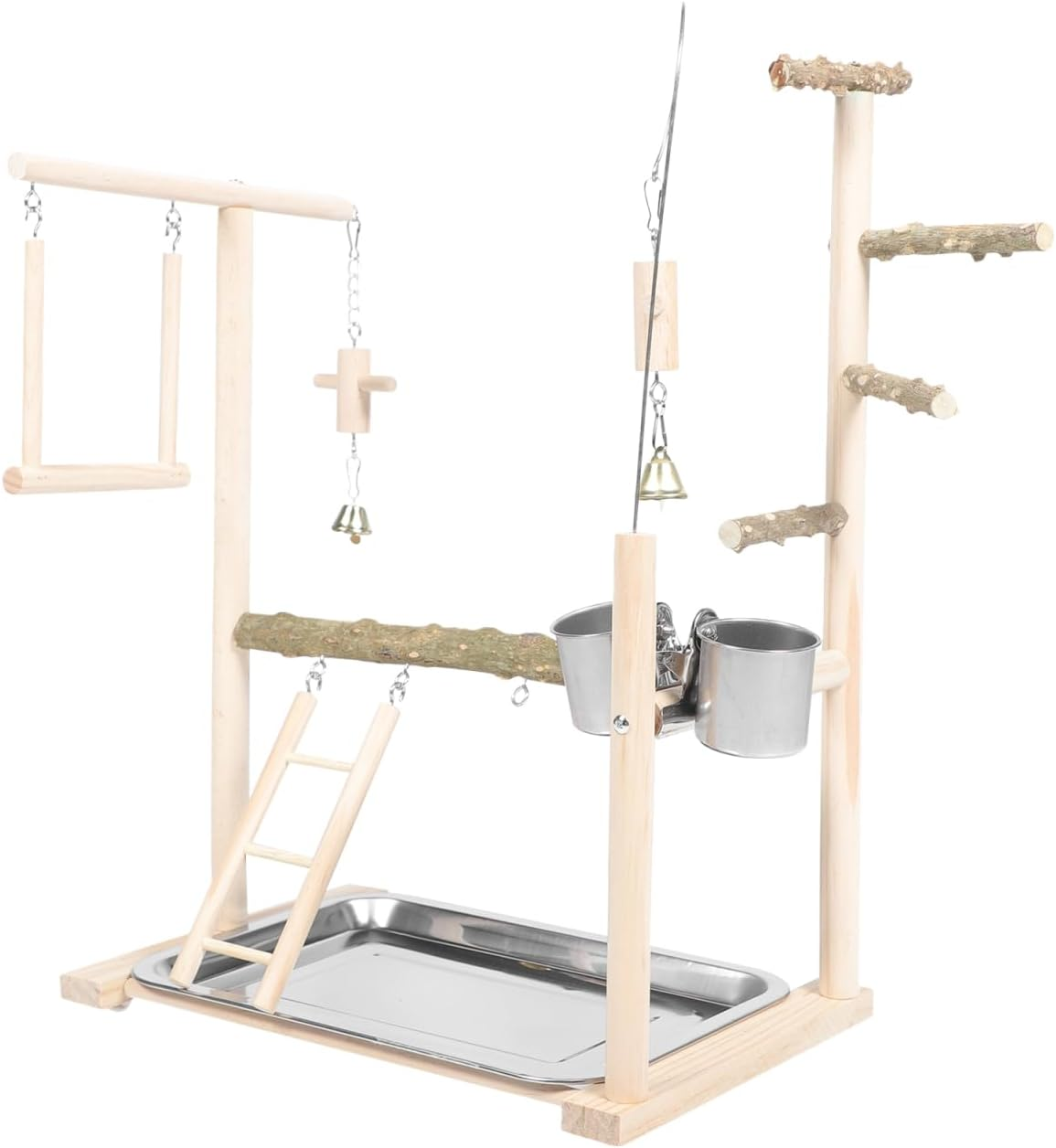 SUPVOX 1Set Bird Playground with Ladder Parakeet Perch Stand for Training and Play Natural Wood Bird Stand for Parrots Desktop Toy for Parakeets and Cockatiels image number 1