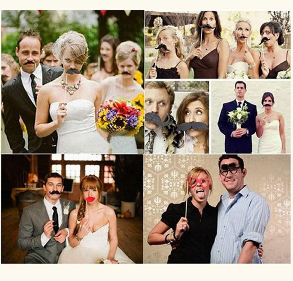 Party Props for Photo Booth Birthday Wedding Kids Adult Prom 58 Pcs, DIY Funny Skywoo Costumes with Mustache on a Stick, Hats, Glasses, Mouth, Bowler, Bowties image number 3
