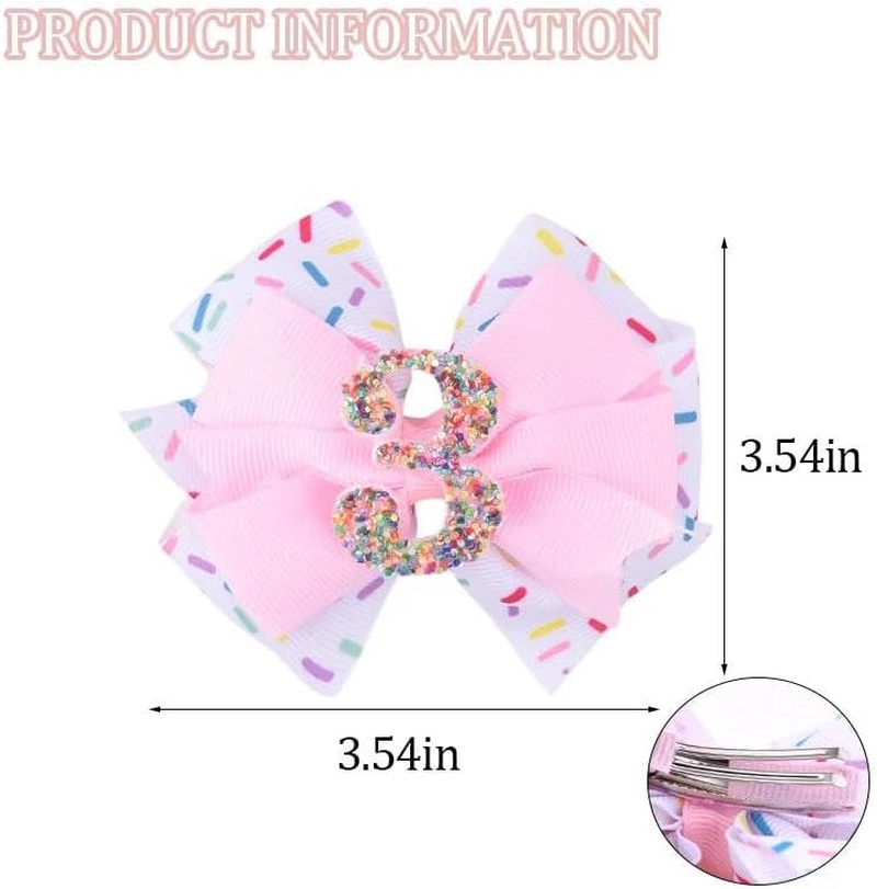 Ice Cream Birthday Hair Bow Clips Sprinkle 3Rd Birthday Girl Hair Bows for Happy Bday Party Favors Glitter Bows Side Clip for 3 Years Old Girls Kids - 2 Year Old Pink image number 7