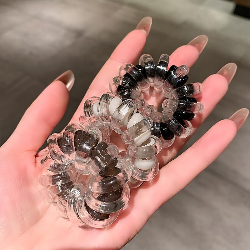 Double-Layer Spiral Hair Ties, 3Pcs/Pack Waterproof Ponytail Holders Telephone Cord Hair Coils for Woman Twisty Hair Ties for Thick Hair (Black) - White image number 6