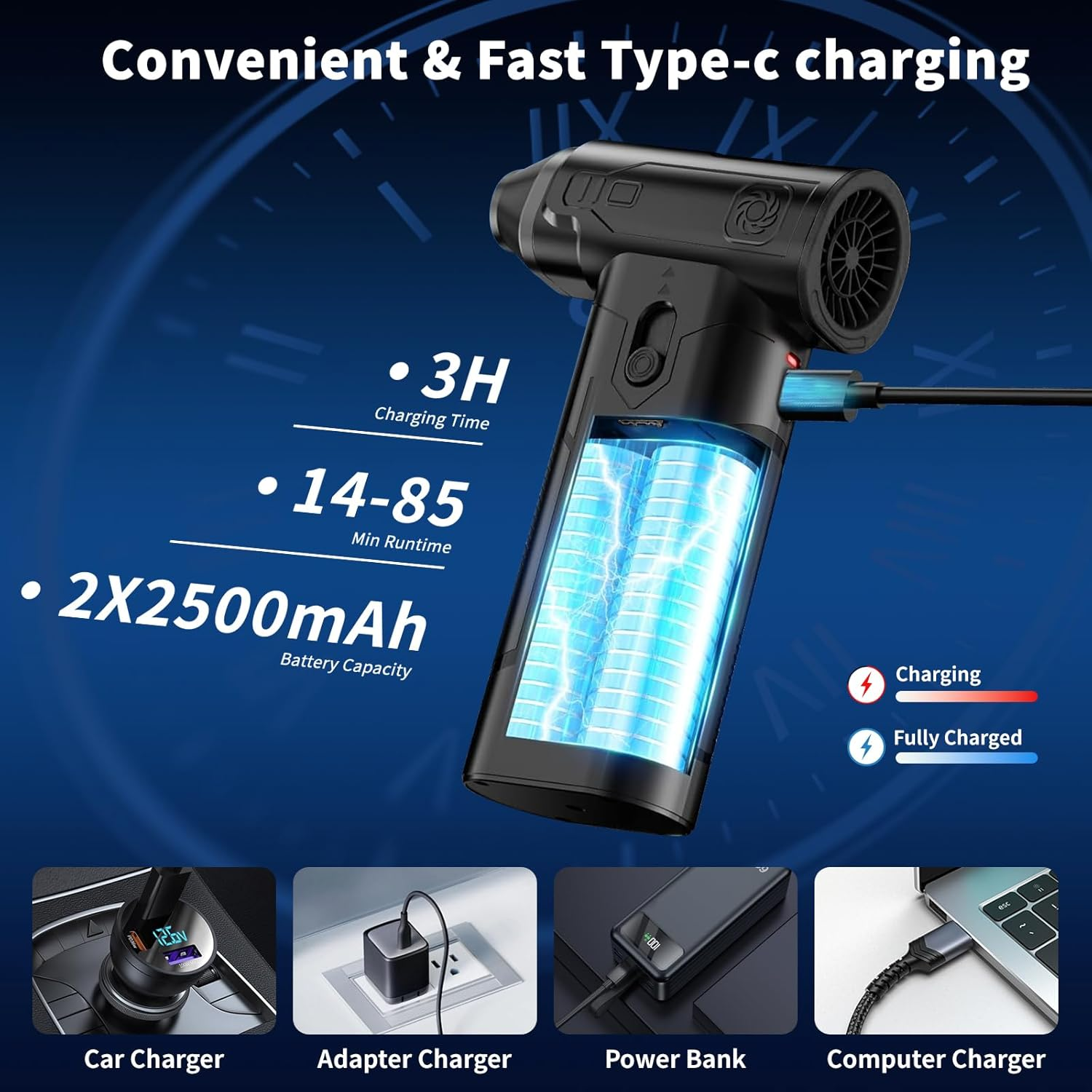 Compressed Air Duster, Koreal 130000RPM Multi-Gear Adjustable Electric Air Duster, Replaces Compressed Air Cans, Rechargeable Cordless Air Blower for Home Outdoor Computer Keyboard Car image number 5