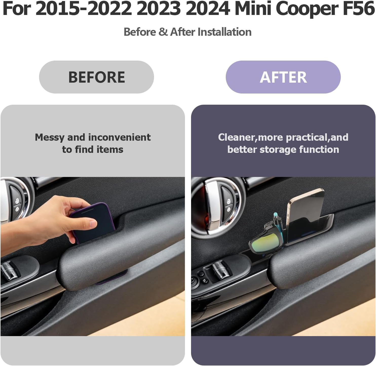 2PCS Front Door Side Storage Box Fit for 2015-2024 Mini Cooper Door Side Organizer Grab Tray for Mini Cooper Countryman Accessories image number 3