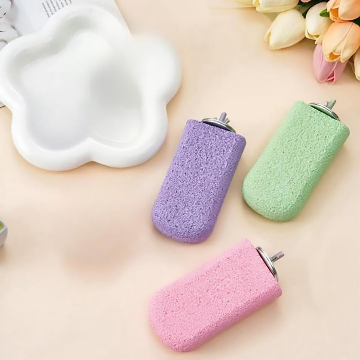 AIMALL Parrot Stand Resin Grinding Stick Ice Cream Platform Bird Perch Claw Sharpener Pink Green Purple 2.6In X 4.7In Bird Cage Accessories for Tiger Skin and Xuanfeng Parrots - Green image number 3